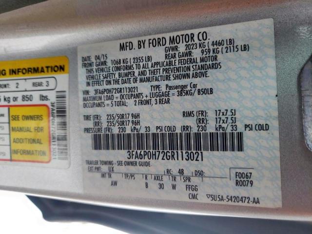 2016 Ford Fusion Se Silver vin: 3FA6P0H72GR113021