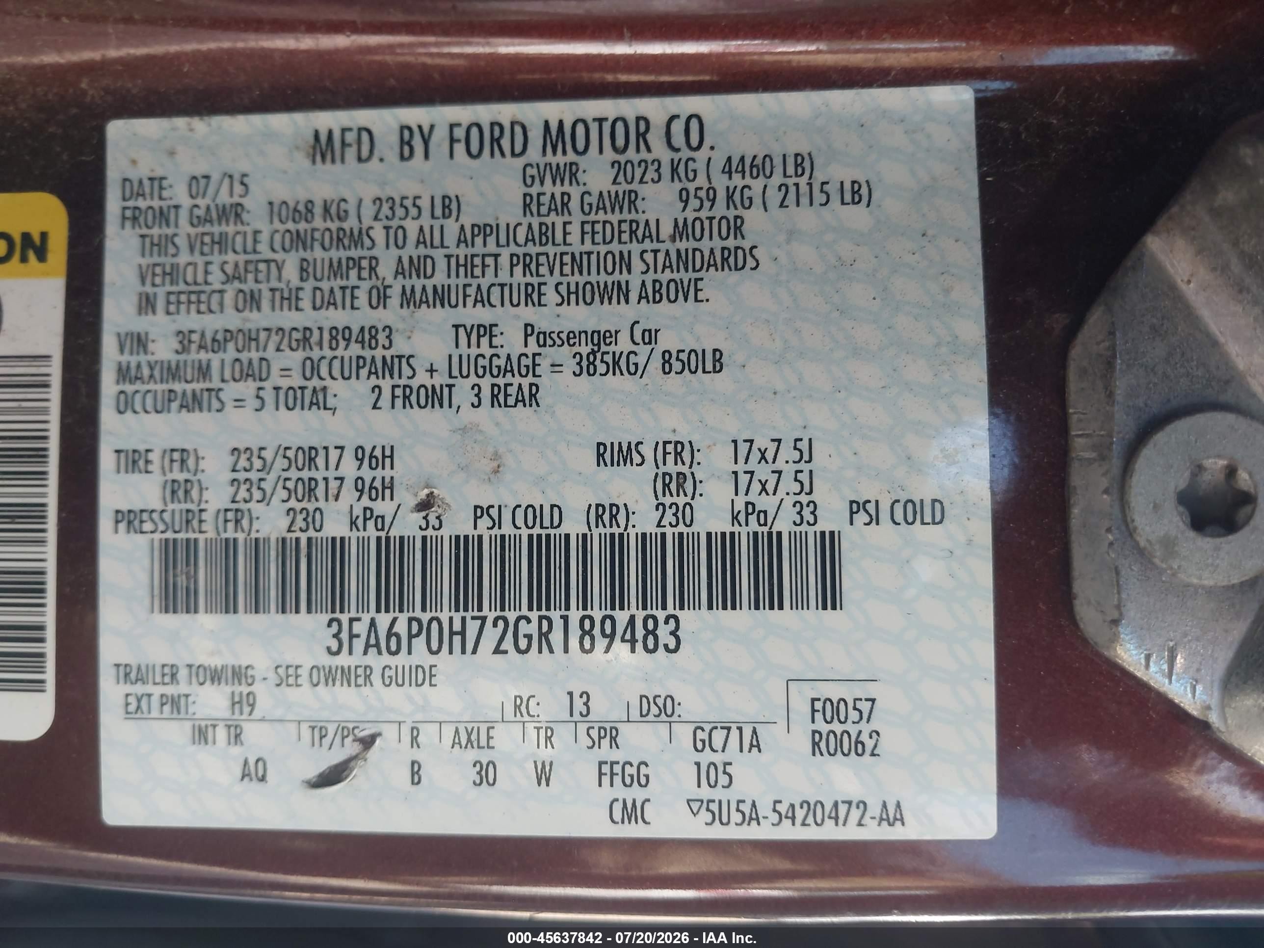 2016 Ford Fusion Se Maroon vin: 3FA6P0H72GR189483
