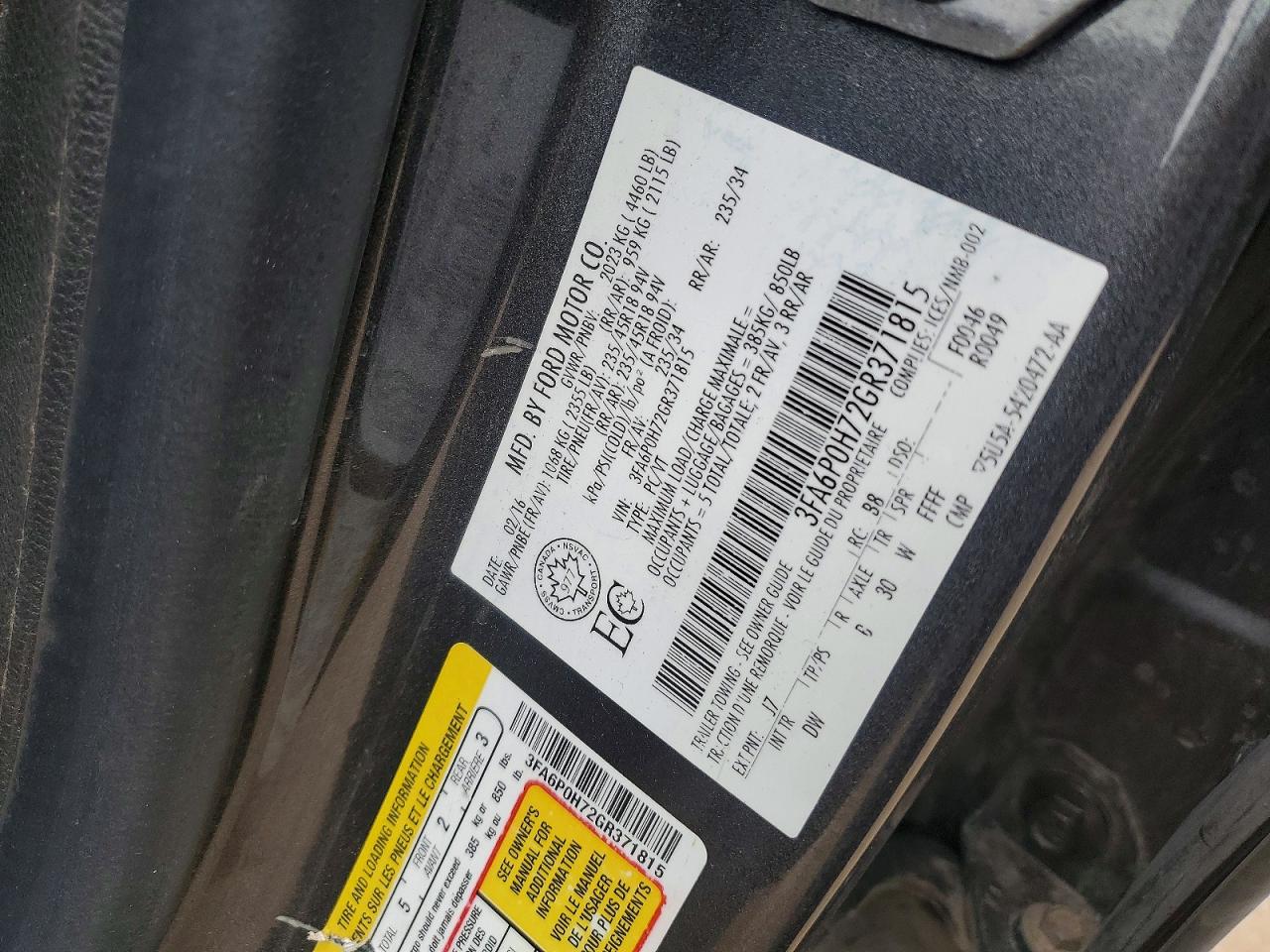 2016 Ford Fusion Se Gray vin: 3FA6P0H72GR371815