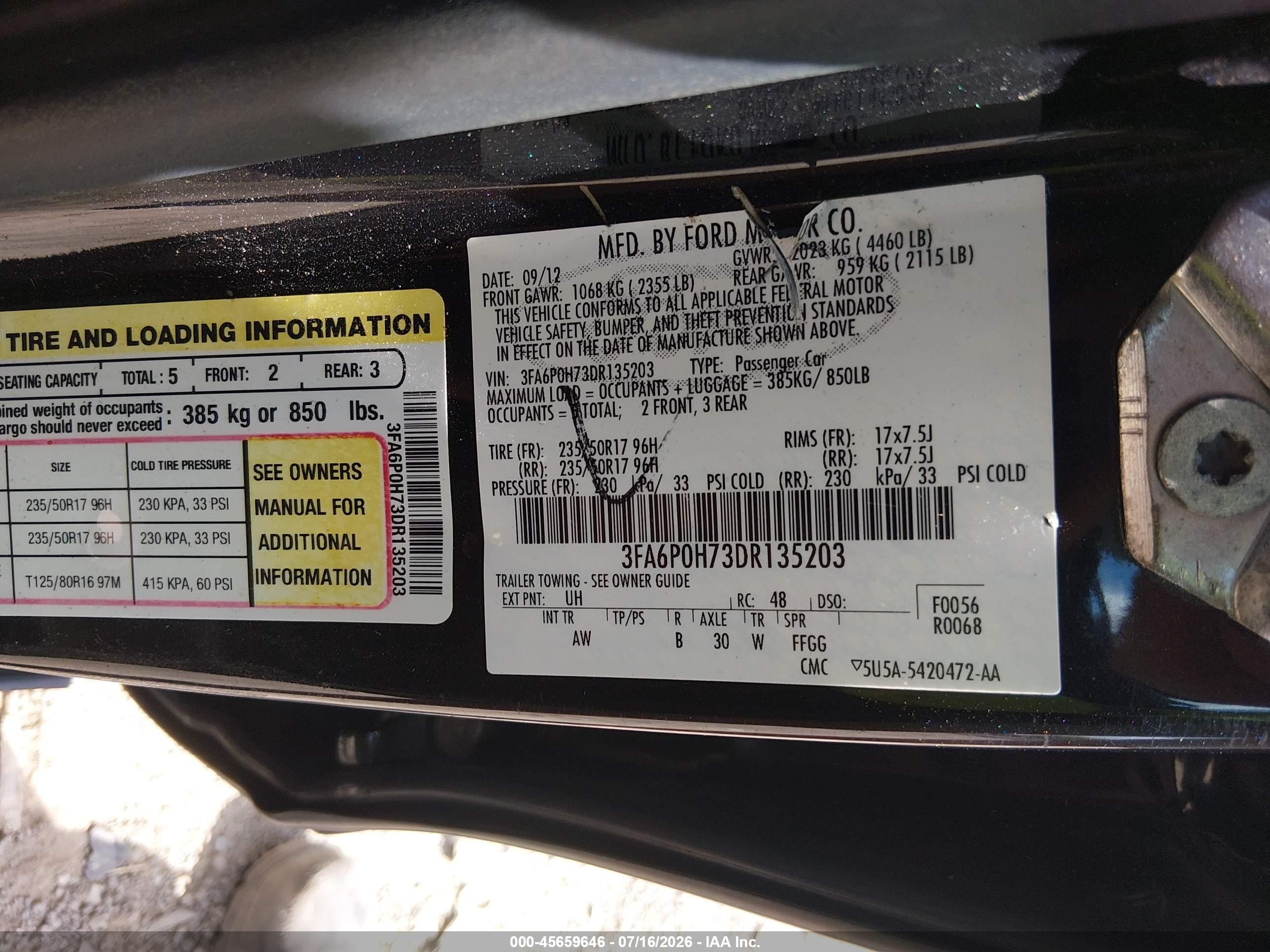 2013 Ford Fusion Se Черный vin: 3FA6P0H73DR135203
