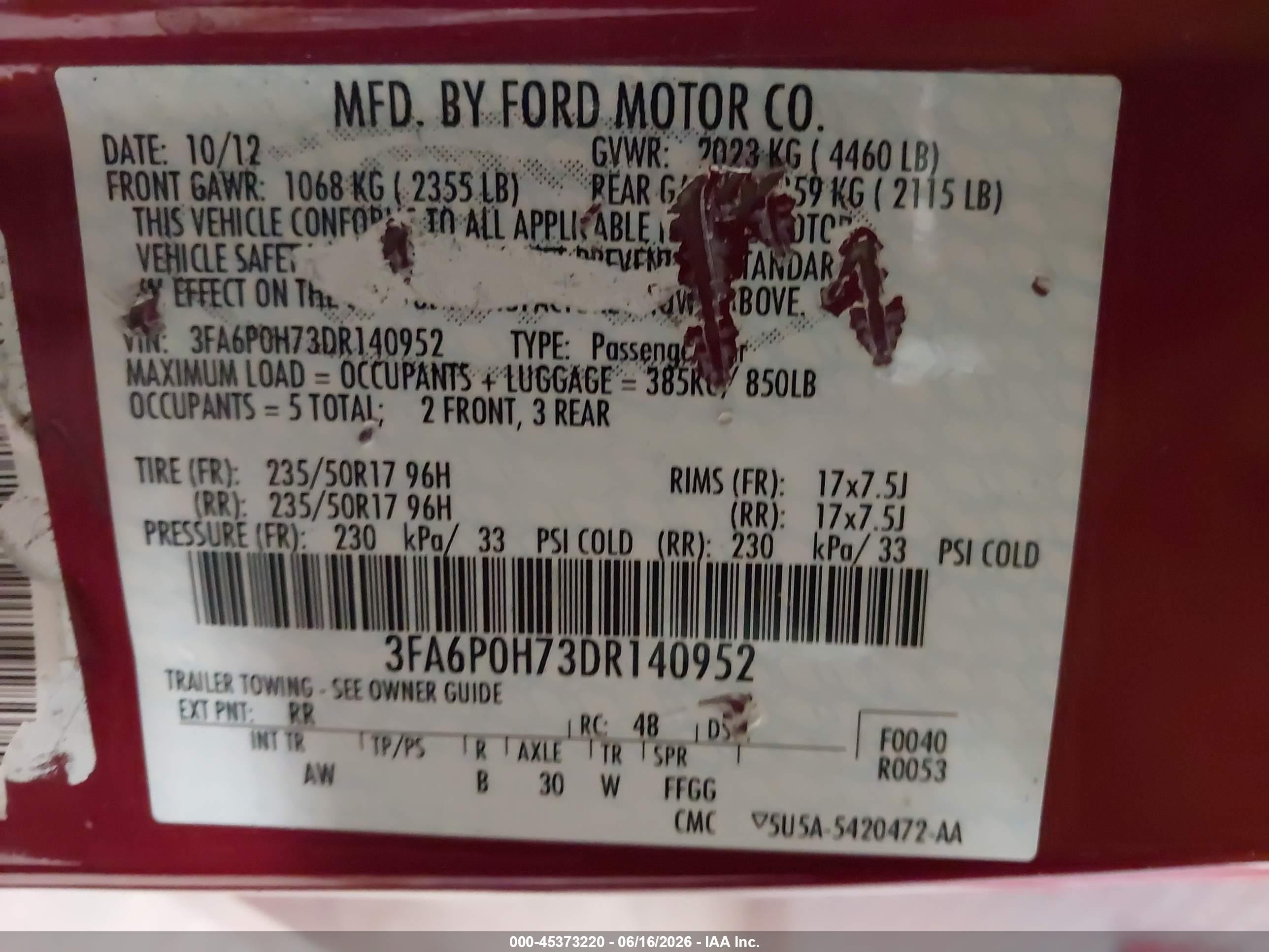 2013 Ford Fusion Se Red vin: 3FA6P0H73DR140952