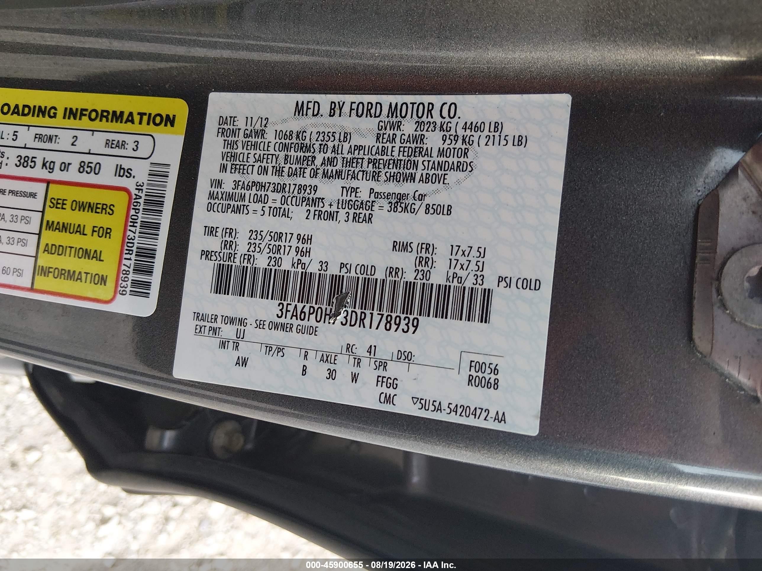 2013 Ford Fusion Se Gray vin: 3FA6P0H73DR178939