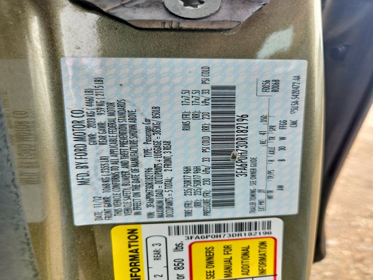 2013 Ford Fusion Se Green vin: 3FA6P0H73DR182196