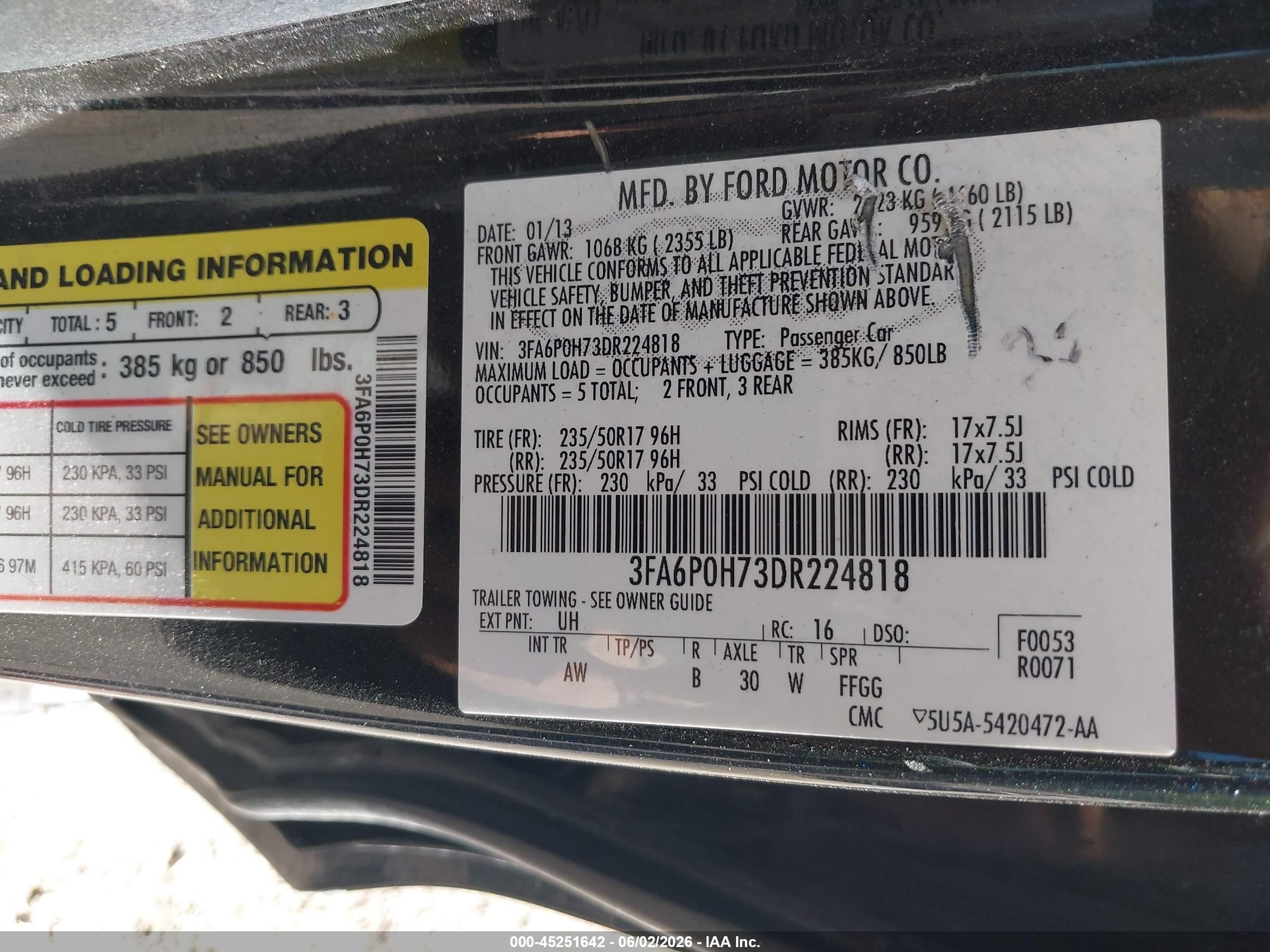 2013 Ford Fusion Se Black vin: 3FA6P0H73DR224818
