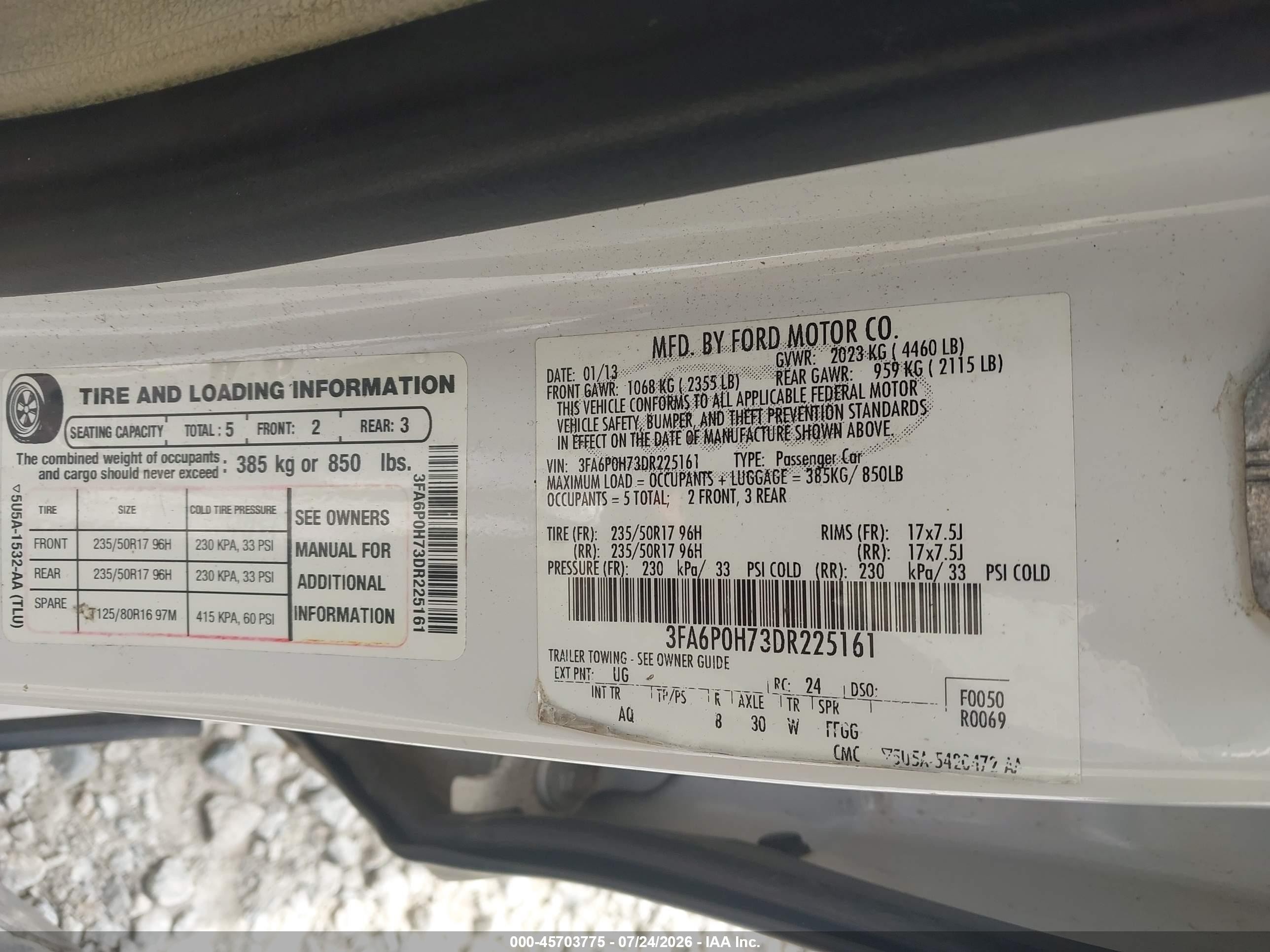 2013 Ford Fusion Se White vin: 3FA6P0H73DR225161