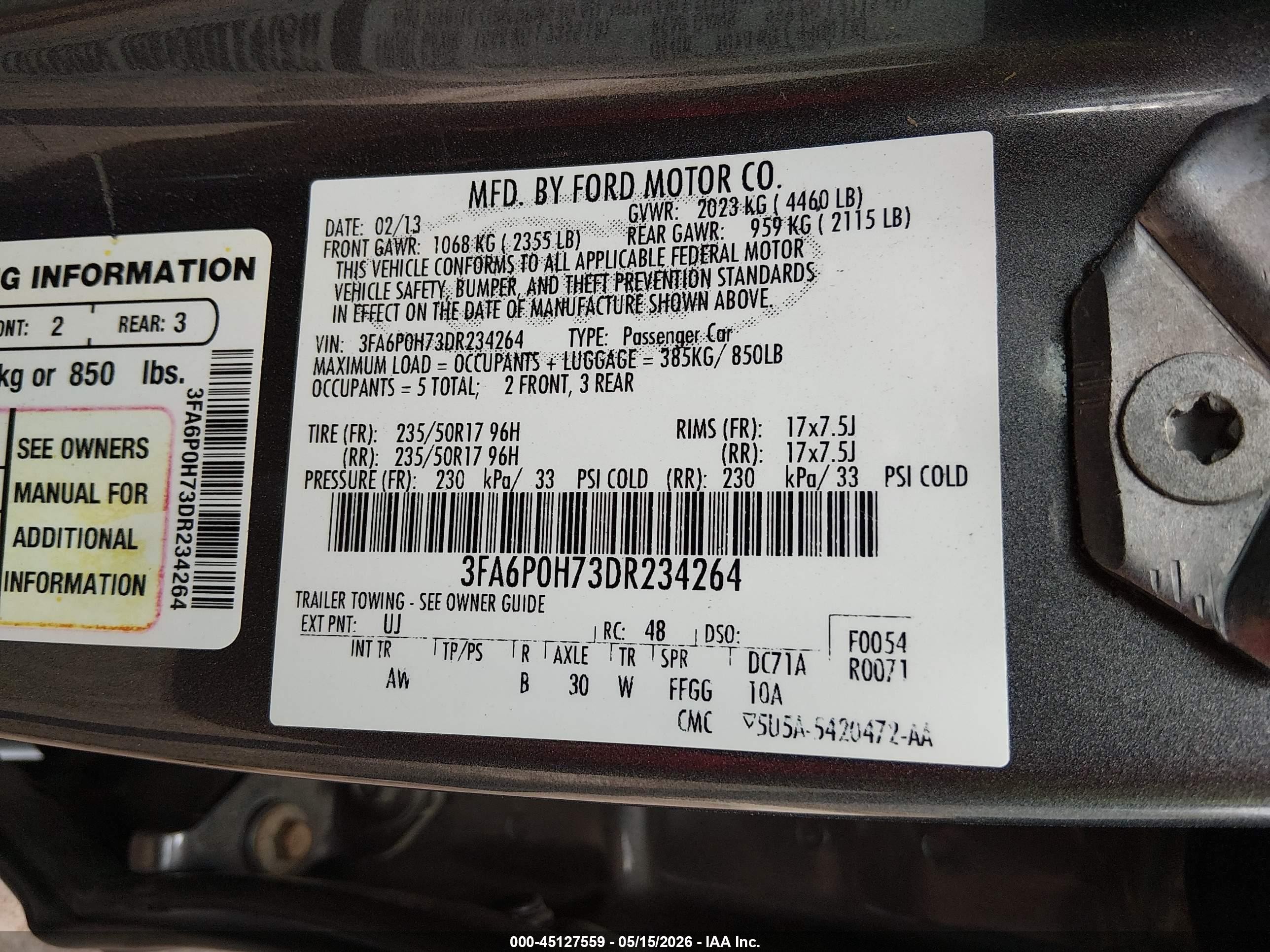 2013 Ford Fusion Se Gray vin: 3FA6P0H73DR234264