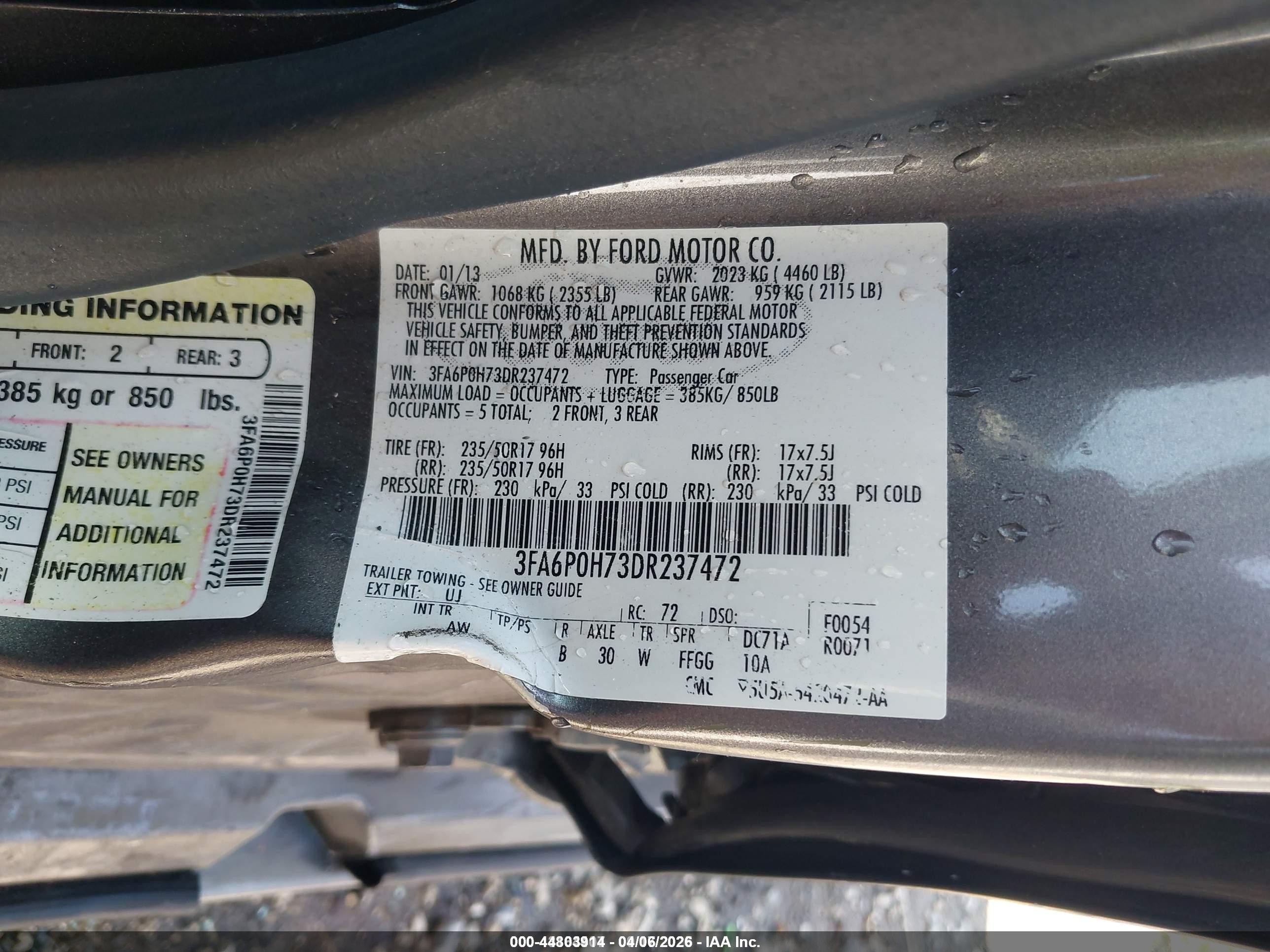 2013 Ford Fusion Se Gray vin: 3FA6P0H73DR237472