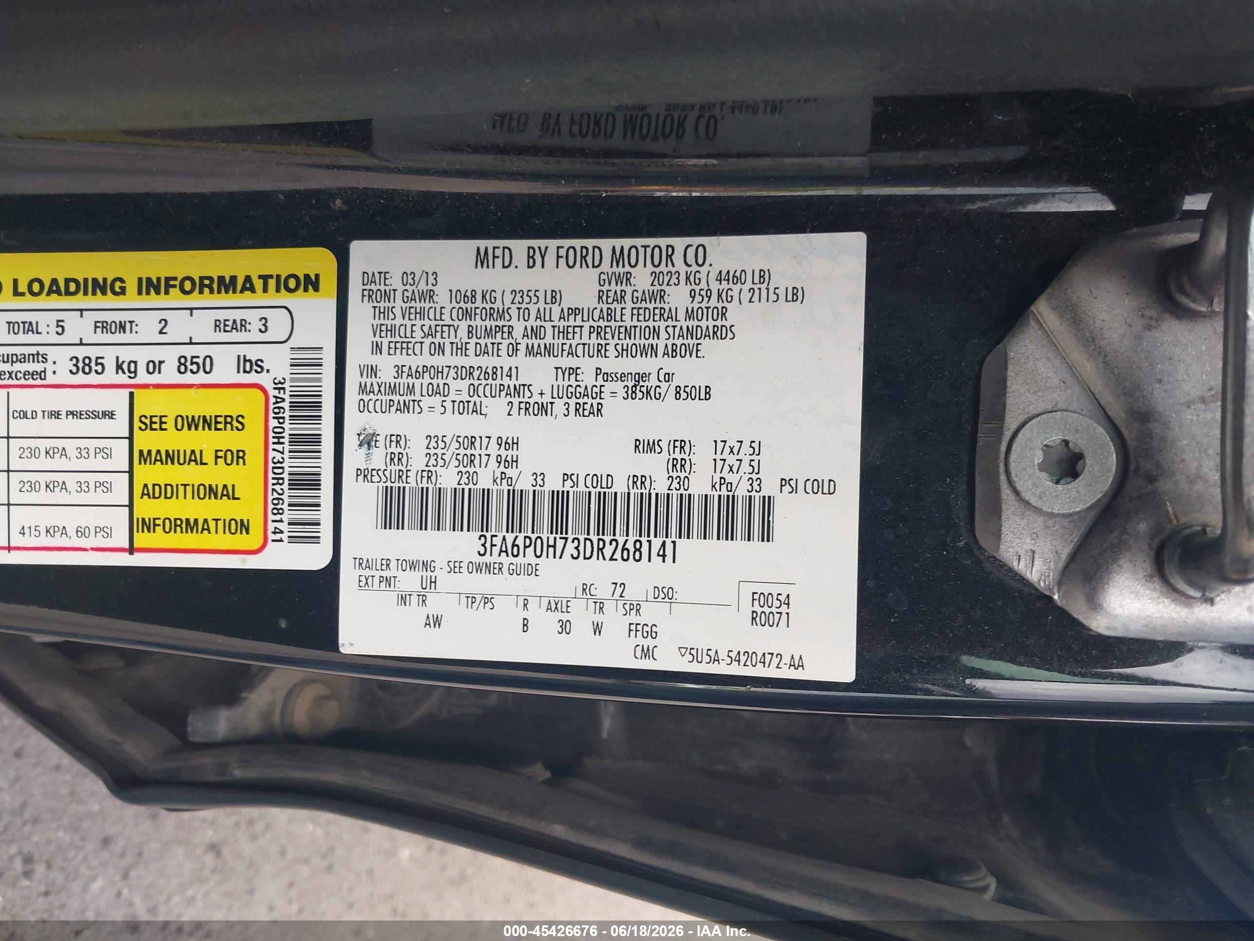 2013 Ford Fusion Se Черный vin: 3FA6P0H73DR268141