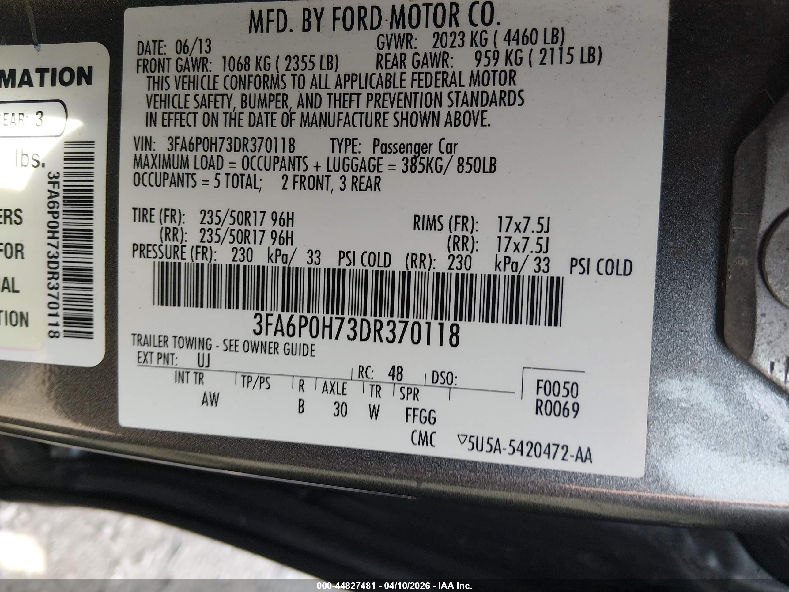 2013 Ford Fusion Se Gray vin: 3FA6P0H73DR370118