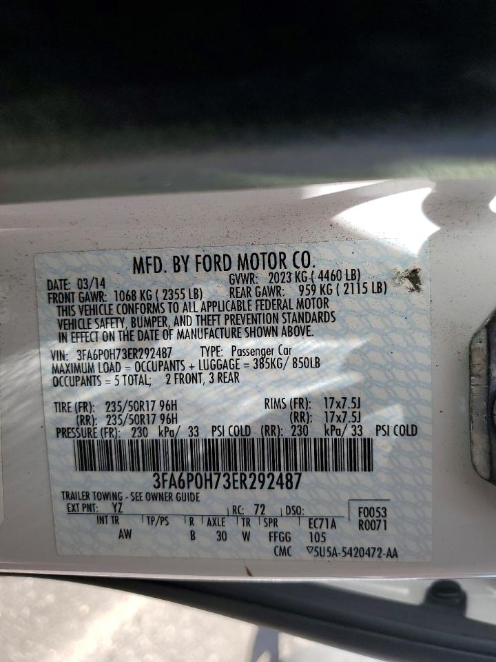 2014 Ford Fusion Se White vin: 3FA6P0H73ER292487
