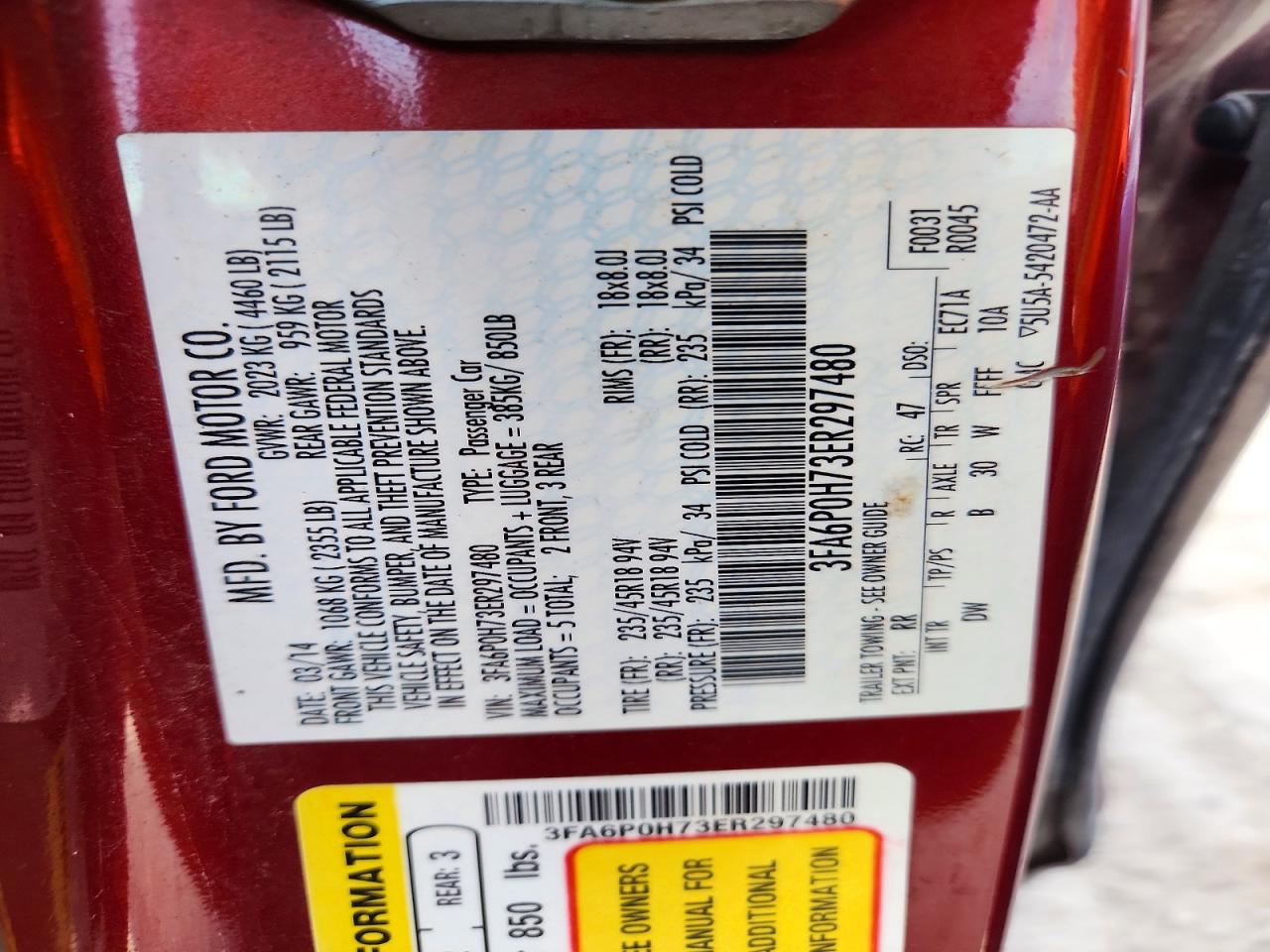 2014 Ford Fusion Se Red vin: 3FA6P0H73ER297480