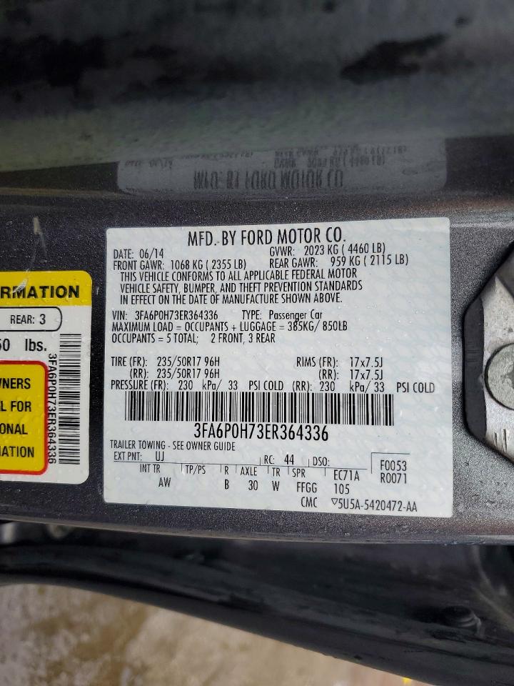 2014 Ford Fusion Se Gray vin: 3FA6P0H73ER364336