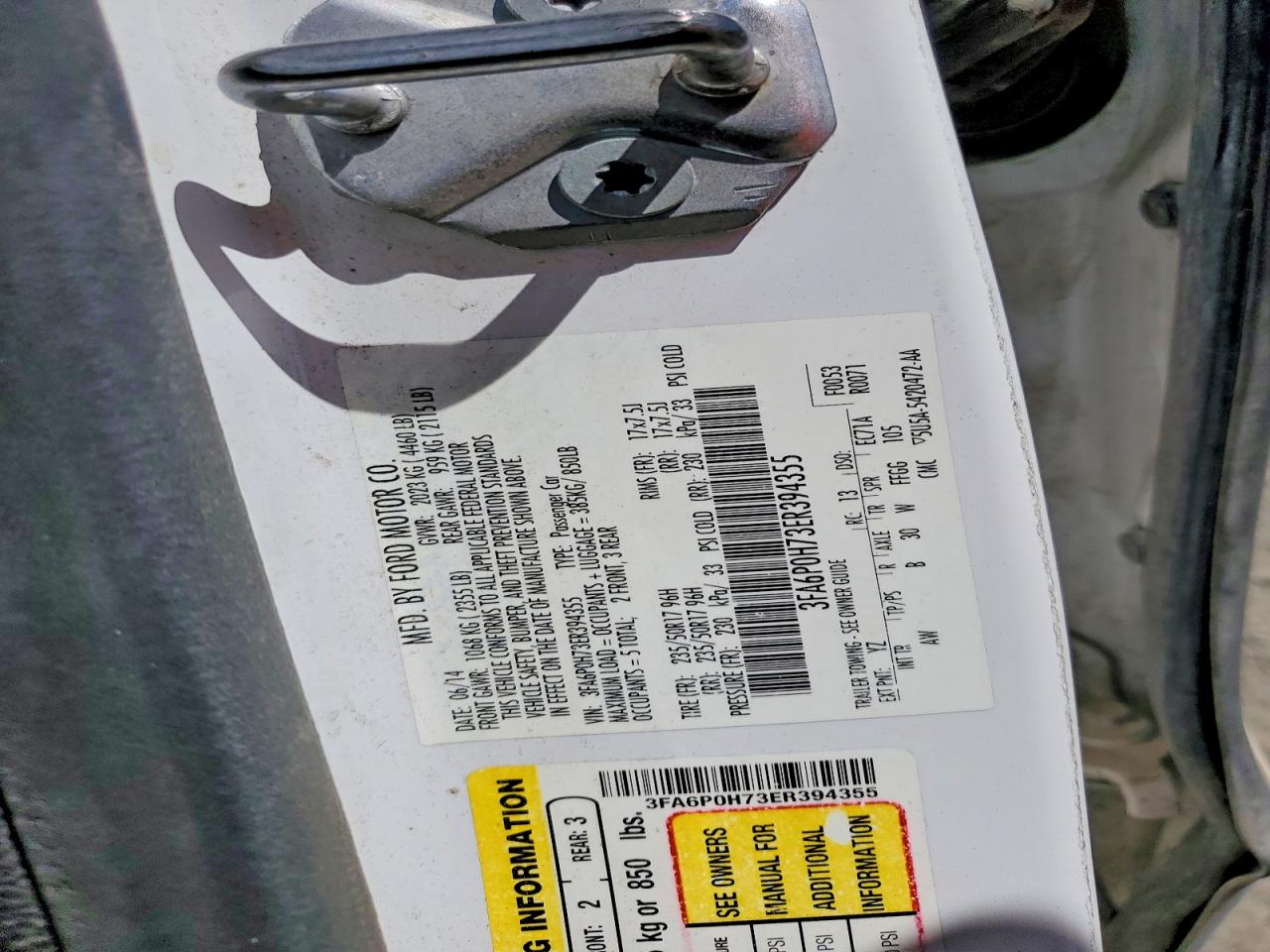 2014 Ford Fusion Se White vin: 3FA6P0H73ER394355