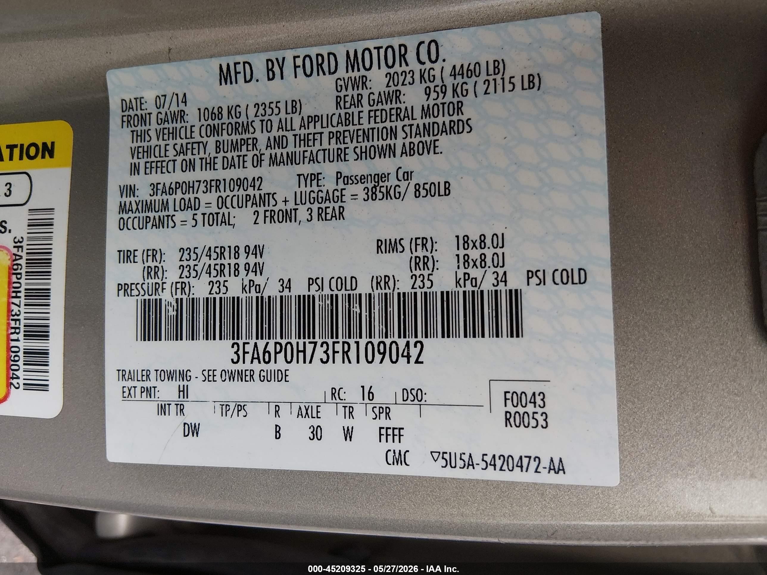 2015 Ford Fusion Se Gold vin: 3FA6P0H73FR109042