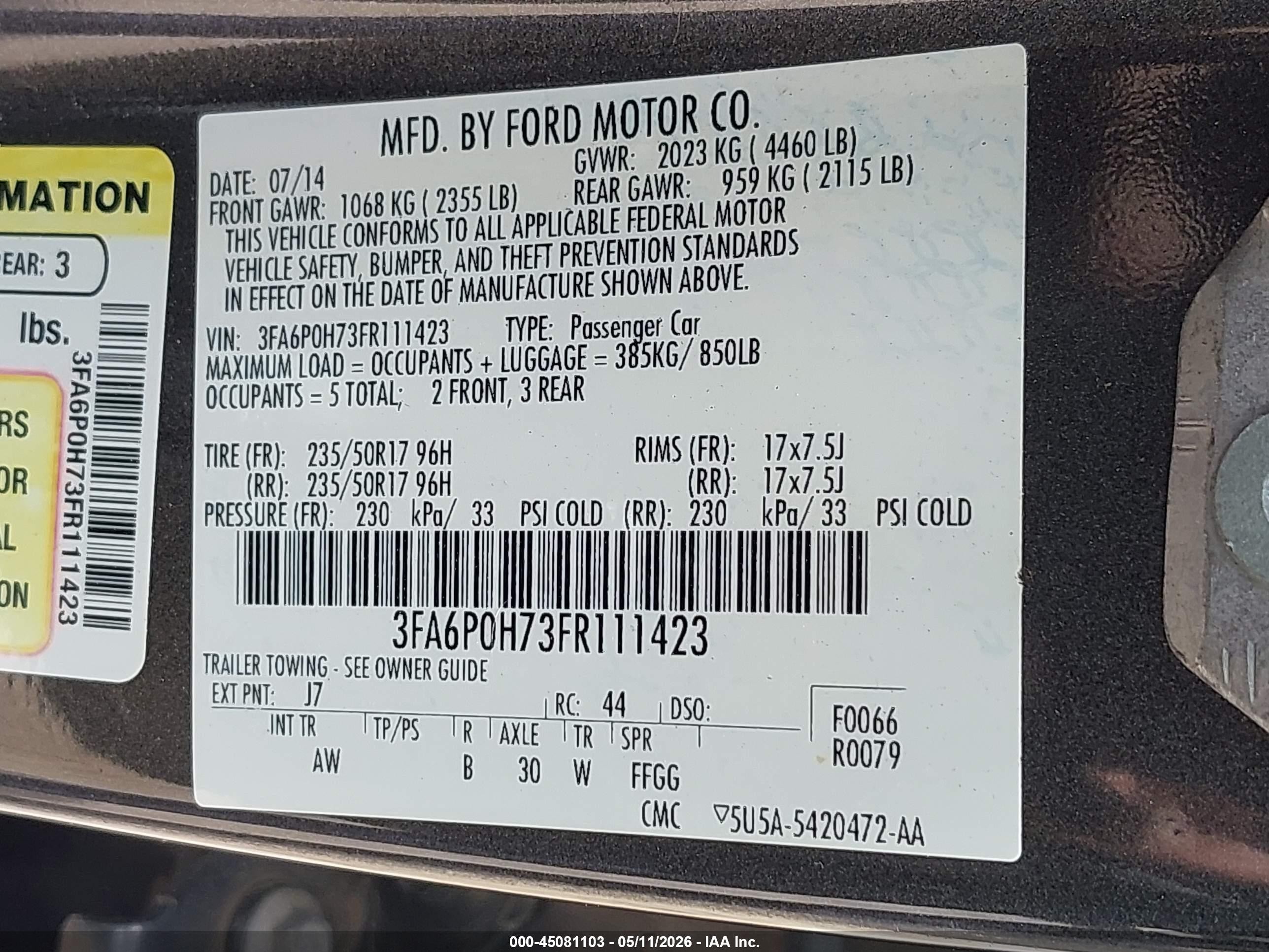 2015 Ford Fusion Se Серый vin: 3FA6P0H73FR111423