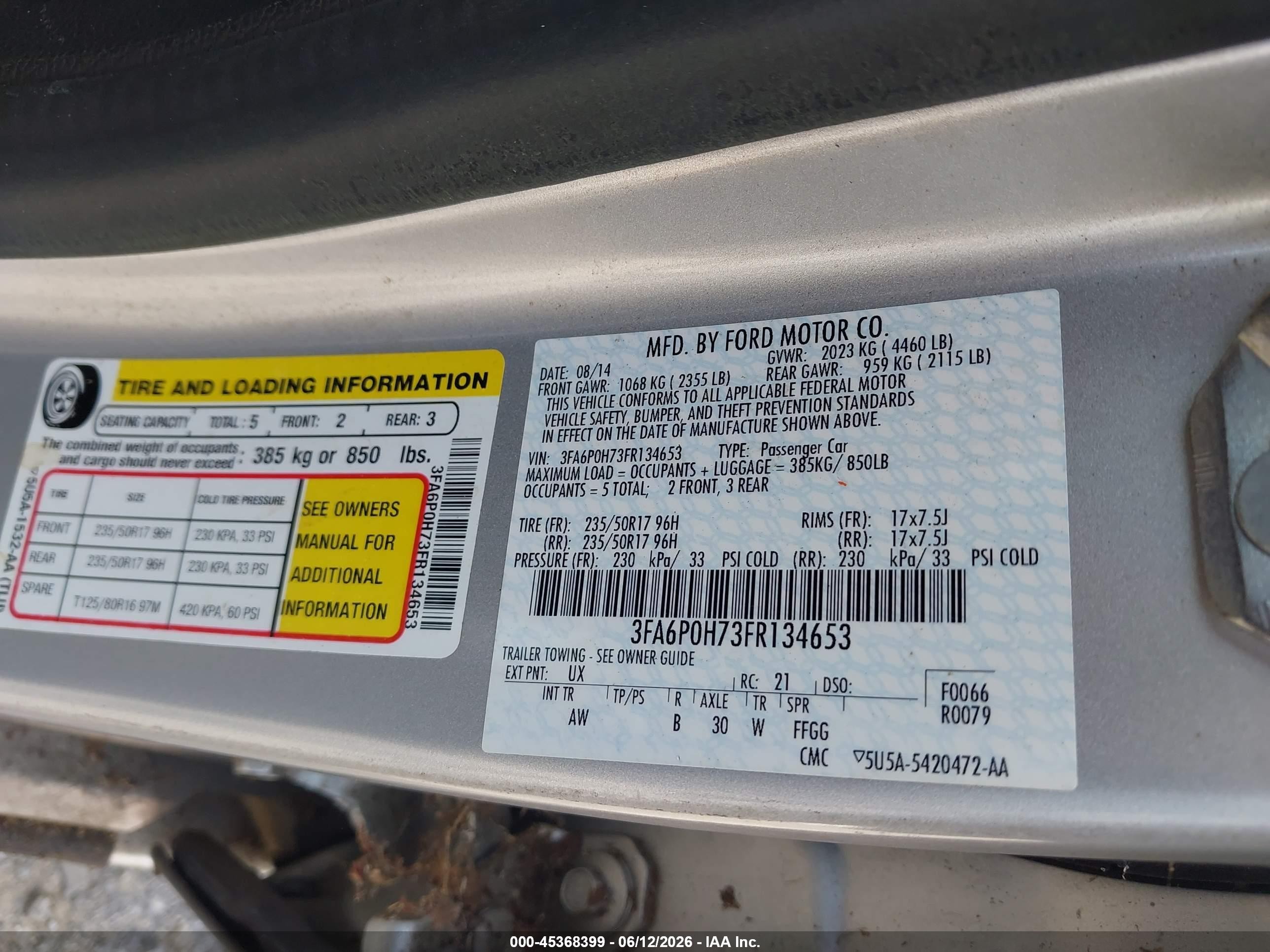 2015 Ford Fusion Se Silver vin: 3FA6P0H73FR134653