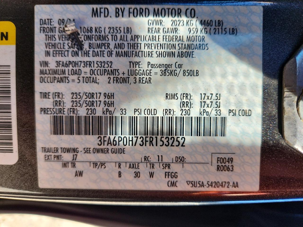 2015 Ford Fusion Se Gray vin: 3FA6P0H73FR153252