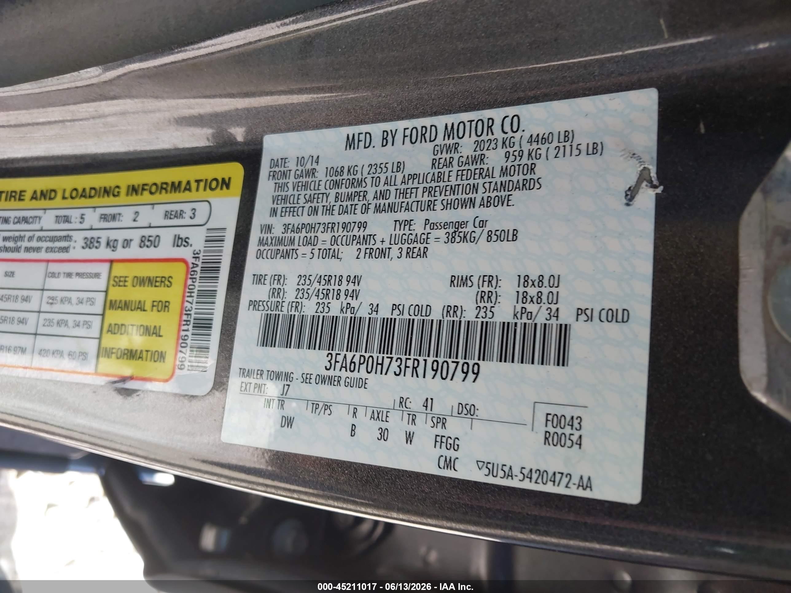 2015 Ford Fusion Se Gray vin: 3FA6P0H73FR190799