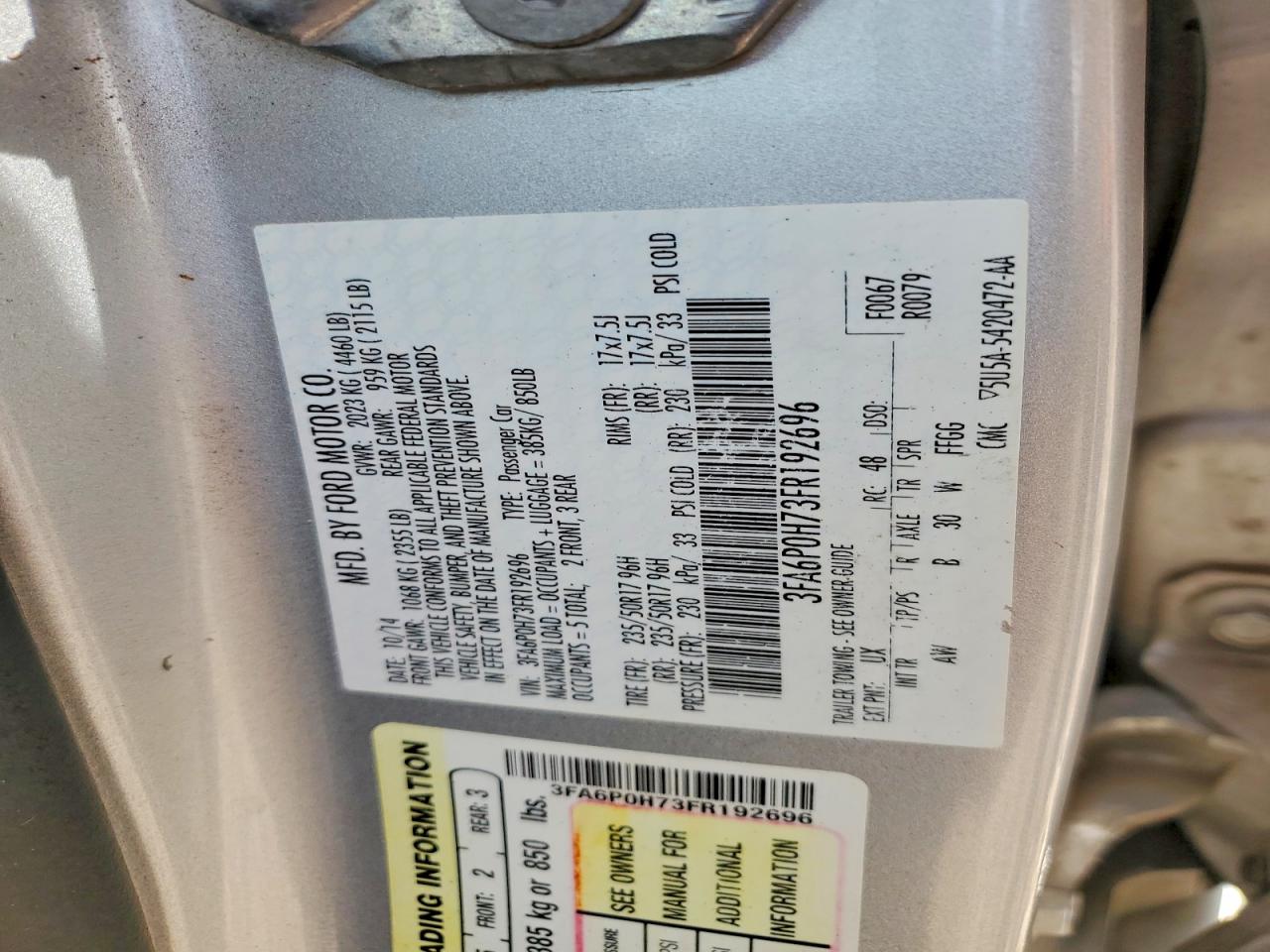 2015 Ford Fusion Se Серебряный vin: 3FA6P0H73FR192696