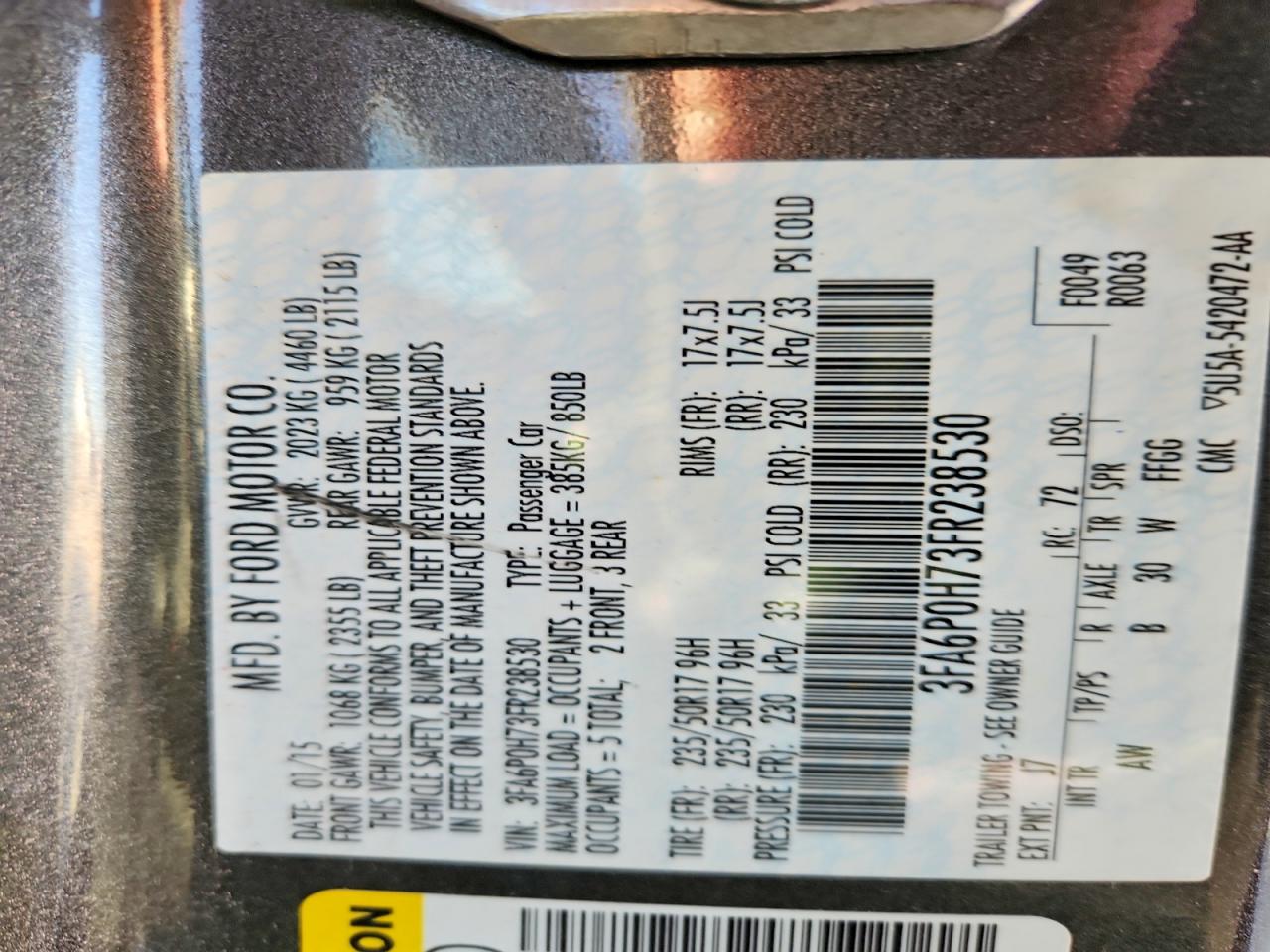2015 Ford Fusion Se Charcoal vin: 3FA6P0H73FR238530
