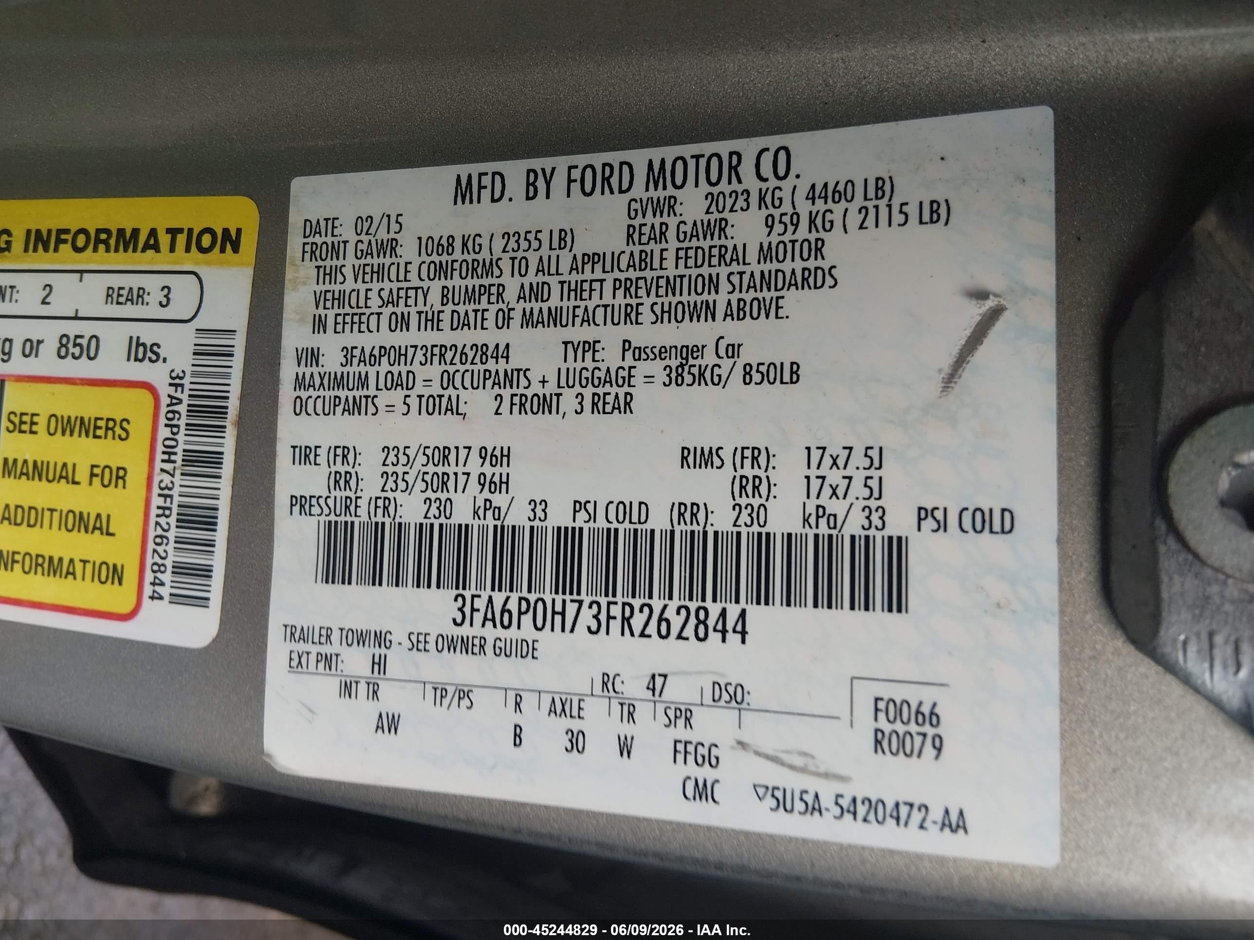 2015 Ford Fusion Se Tan vin: 3FA6P0H73FR262844