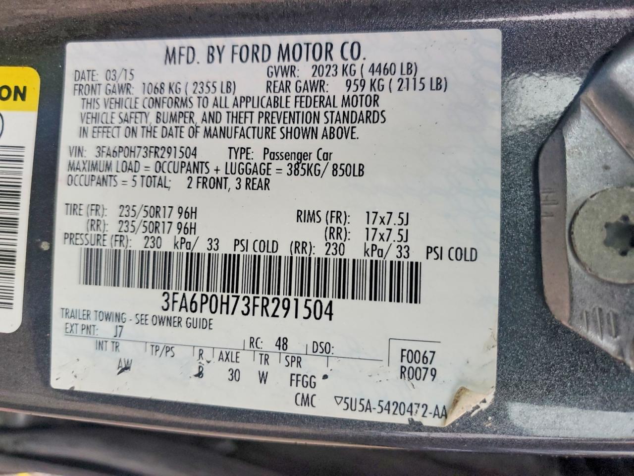 2015 Ford Fusion Se Gray vin: 3FA6P0H73FR291504