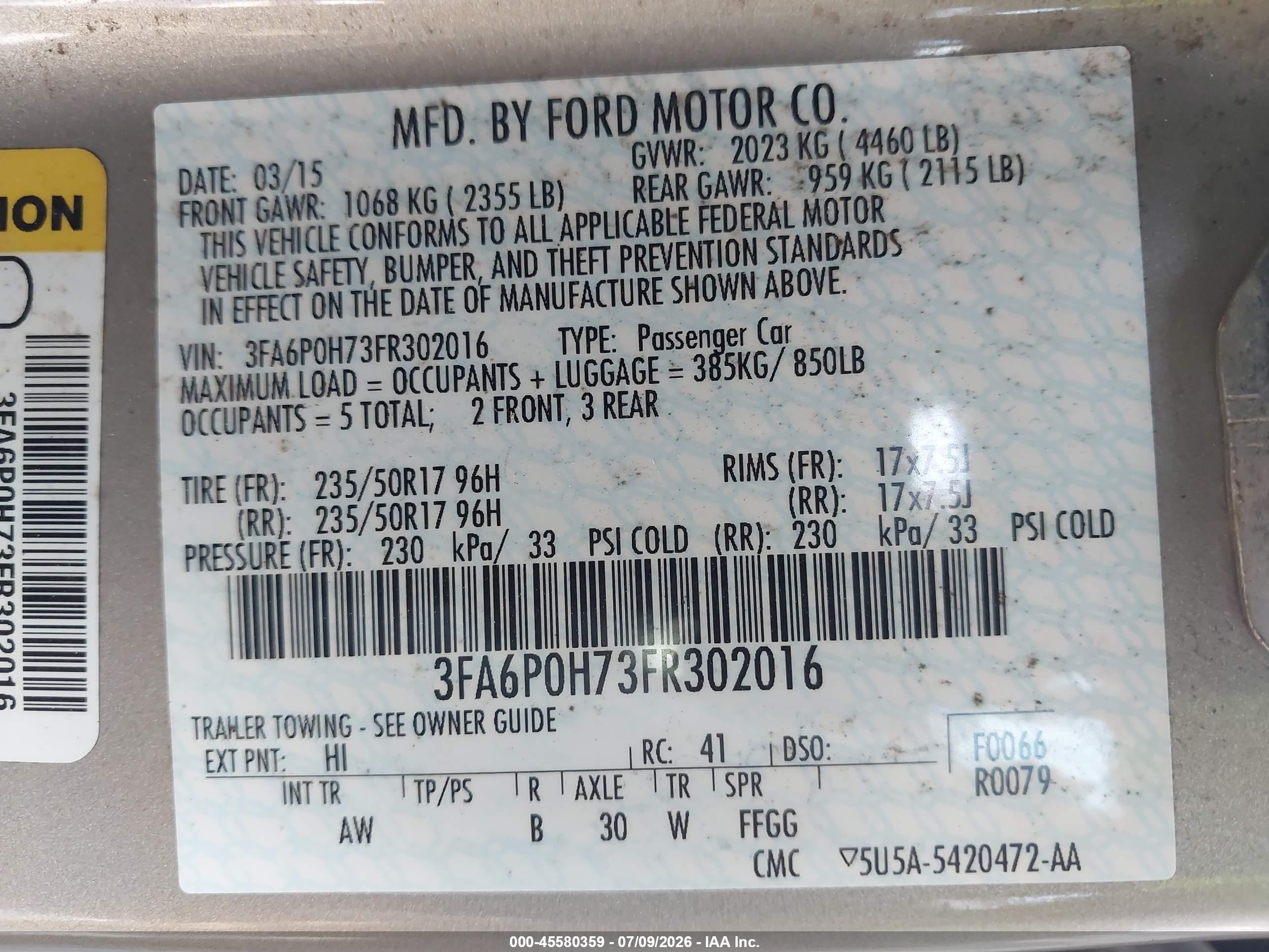 2015 Ford Fusion Se Gray vin: 3FA6P0H73FR302016