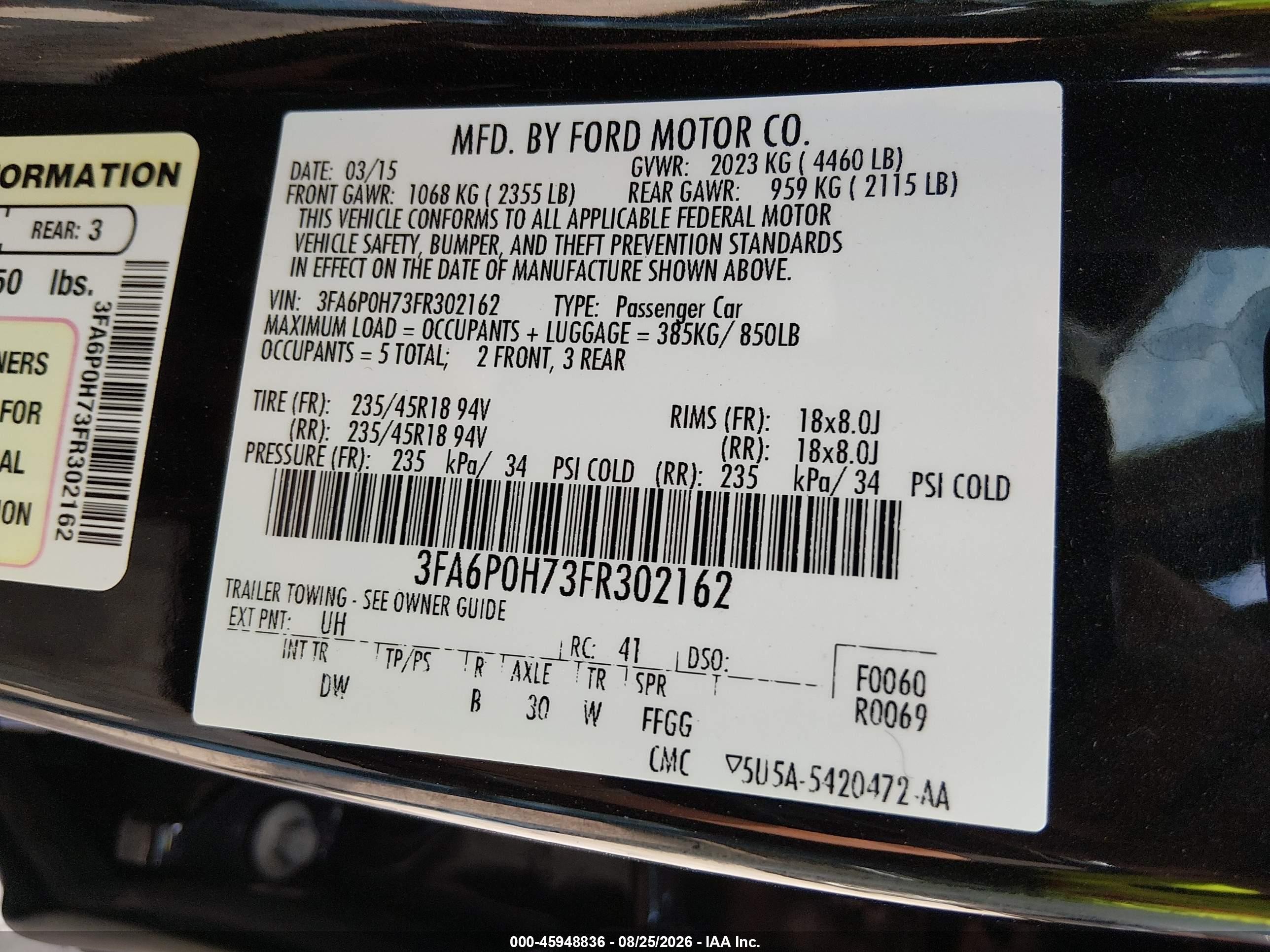 2015 Ford Fusion Se Black vin: 3FA6P0H73FR302162
