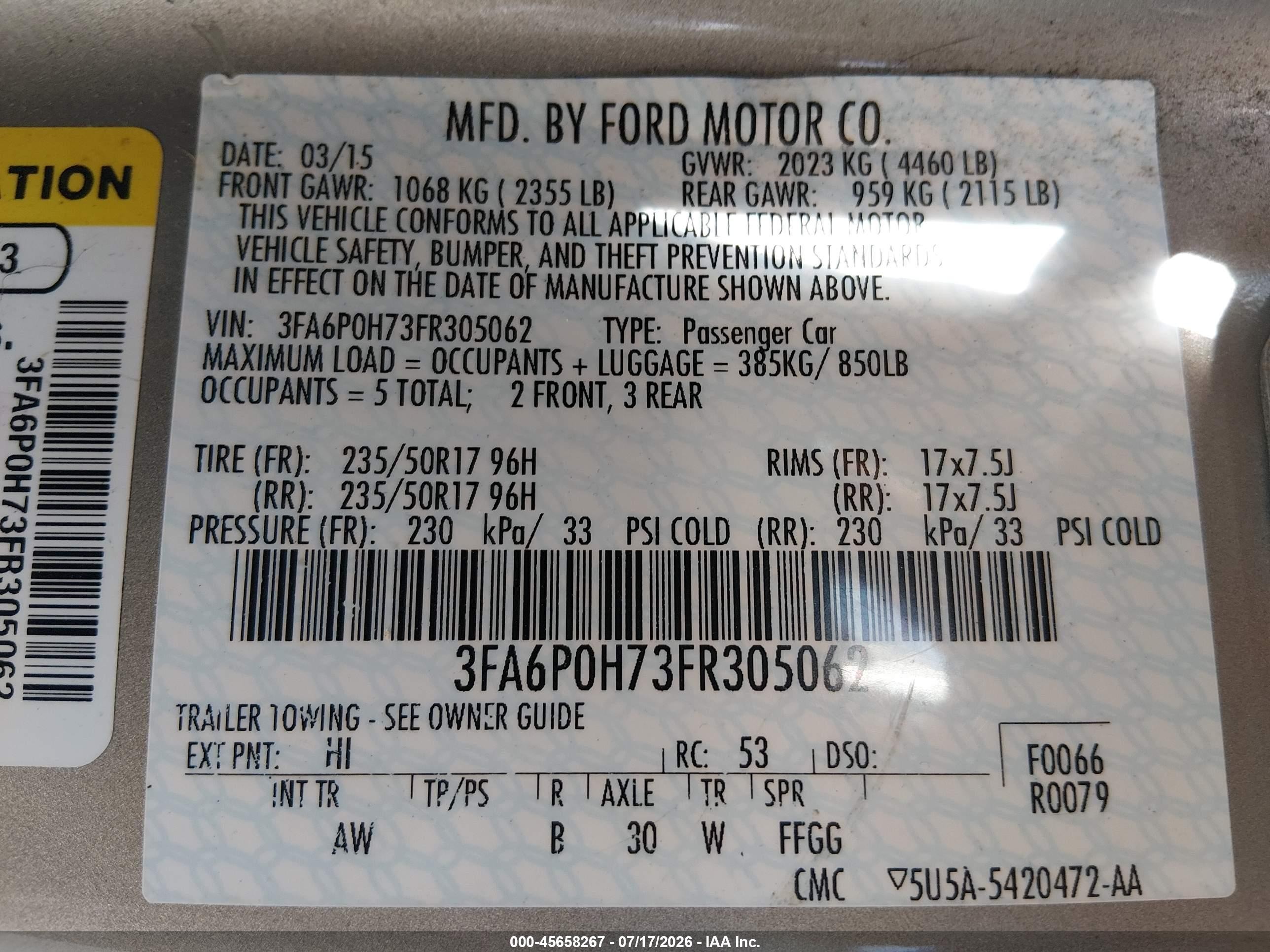 2015 Ford Fusion Se Gold vin: 3FA6P0H73FR305062