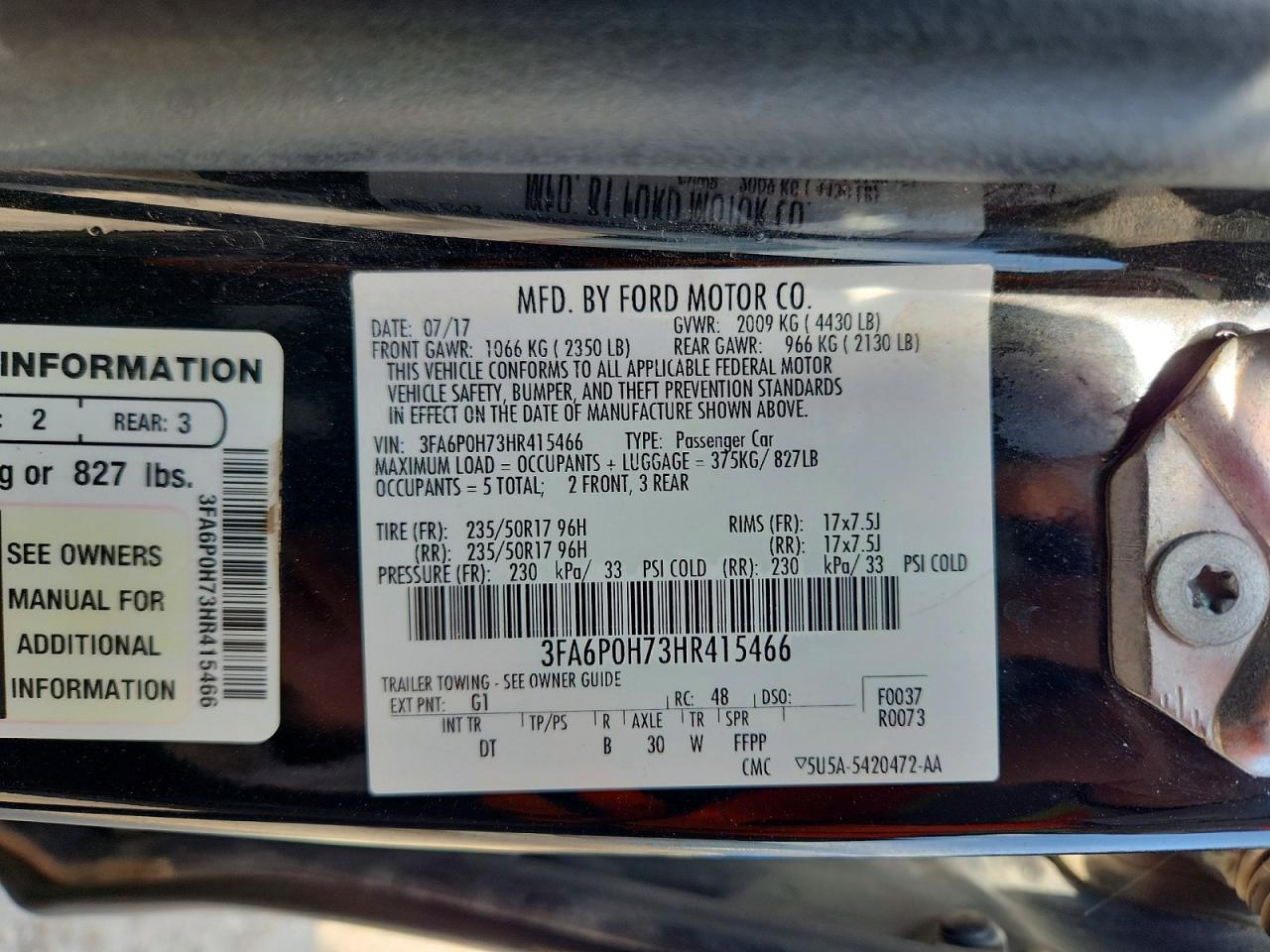 2017 Ford Fusion Se Black vin: 3FA6P0H73HR415466