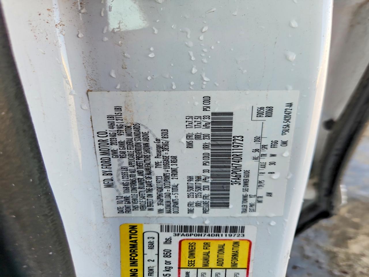 2013 Ford Fusion Se White vin: 3FA6P0H74DR119723