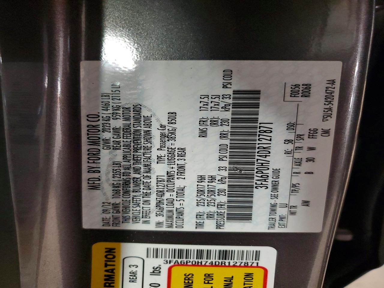 2013 Ford Fusion Se Gray vin: 3FA6P0H74DR127871