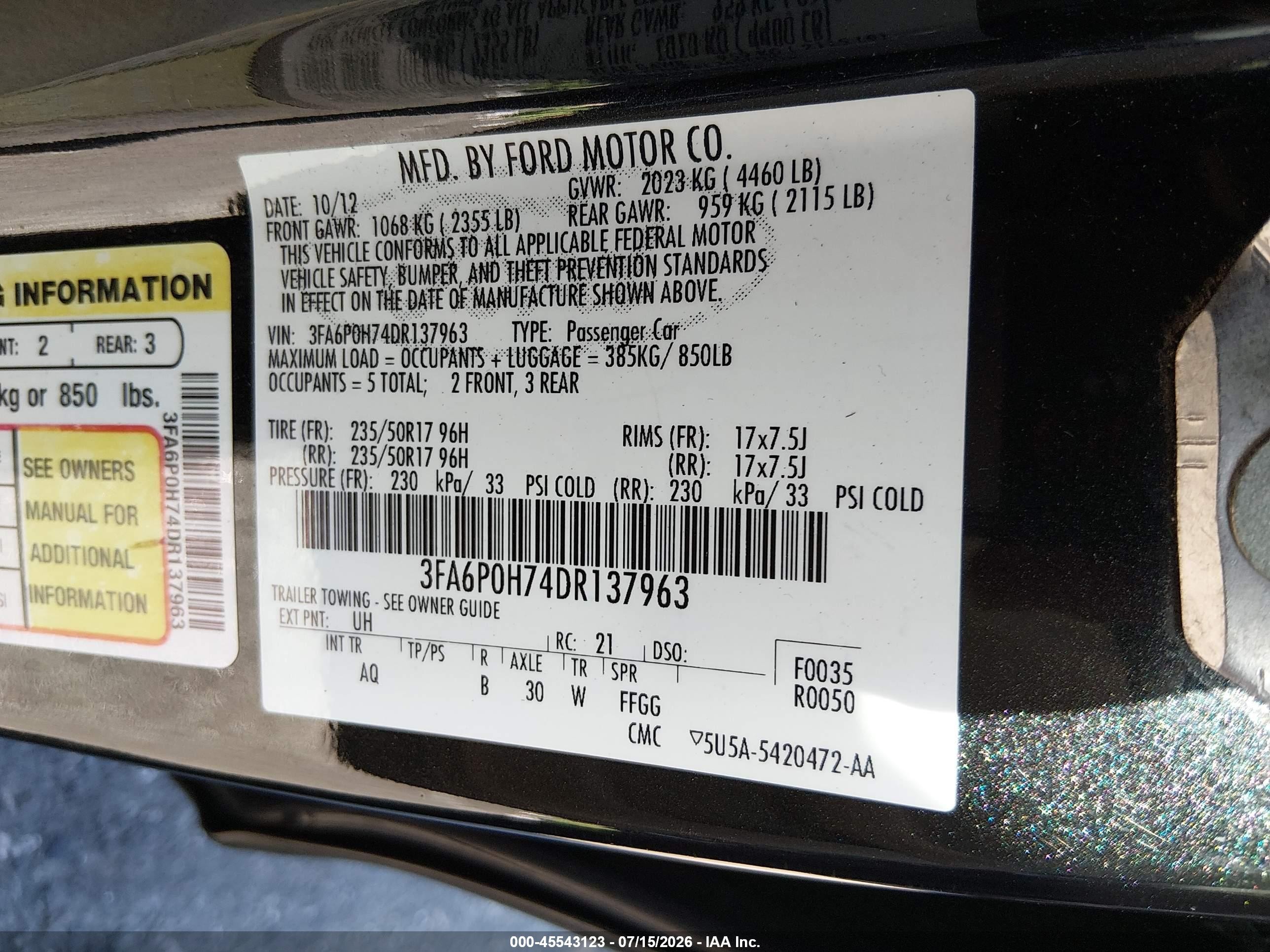 2013 Ford Fusion Se Черный vin: 3FA6P0H74DR137963