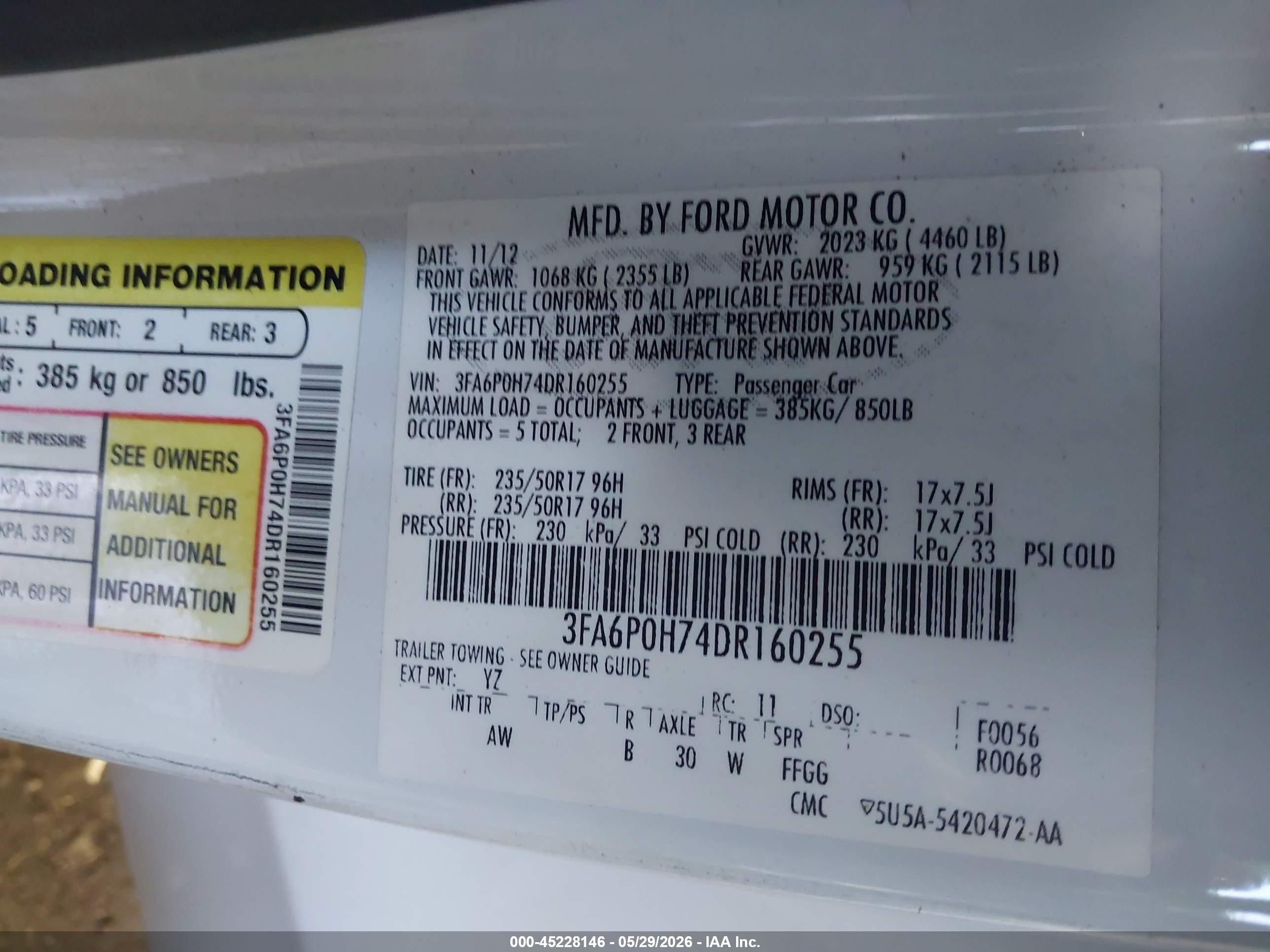 2013 Ford Fusion Se White vin: 3FA6P0H74DR160255