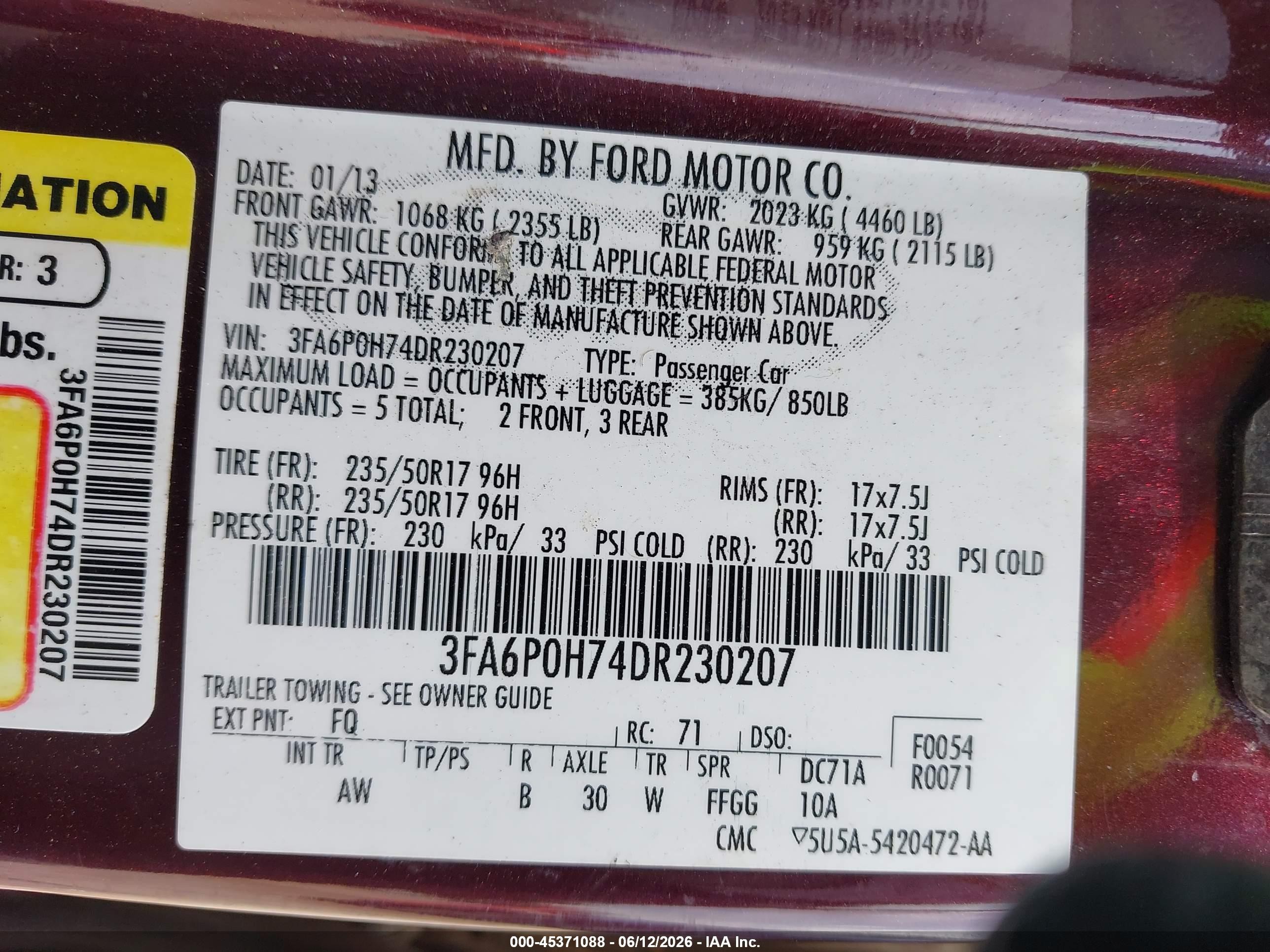 2013 Ford Fusion Se Бордовый vin: 3FA6P0H74DR230207