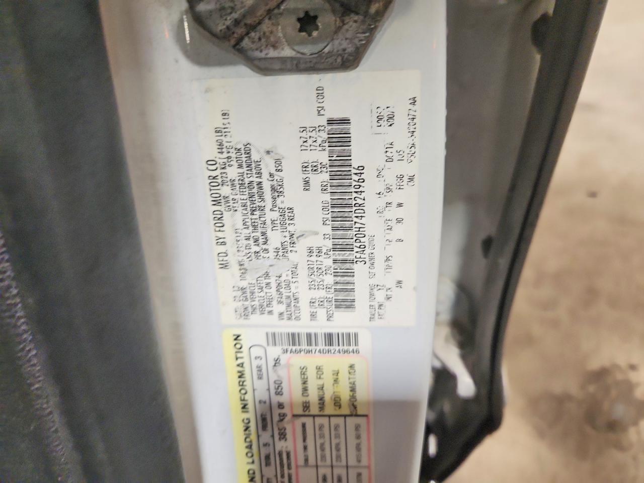 2013 Ford Fusion Se White vin: 3FA6P0H74DR249646