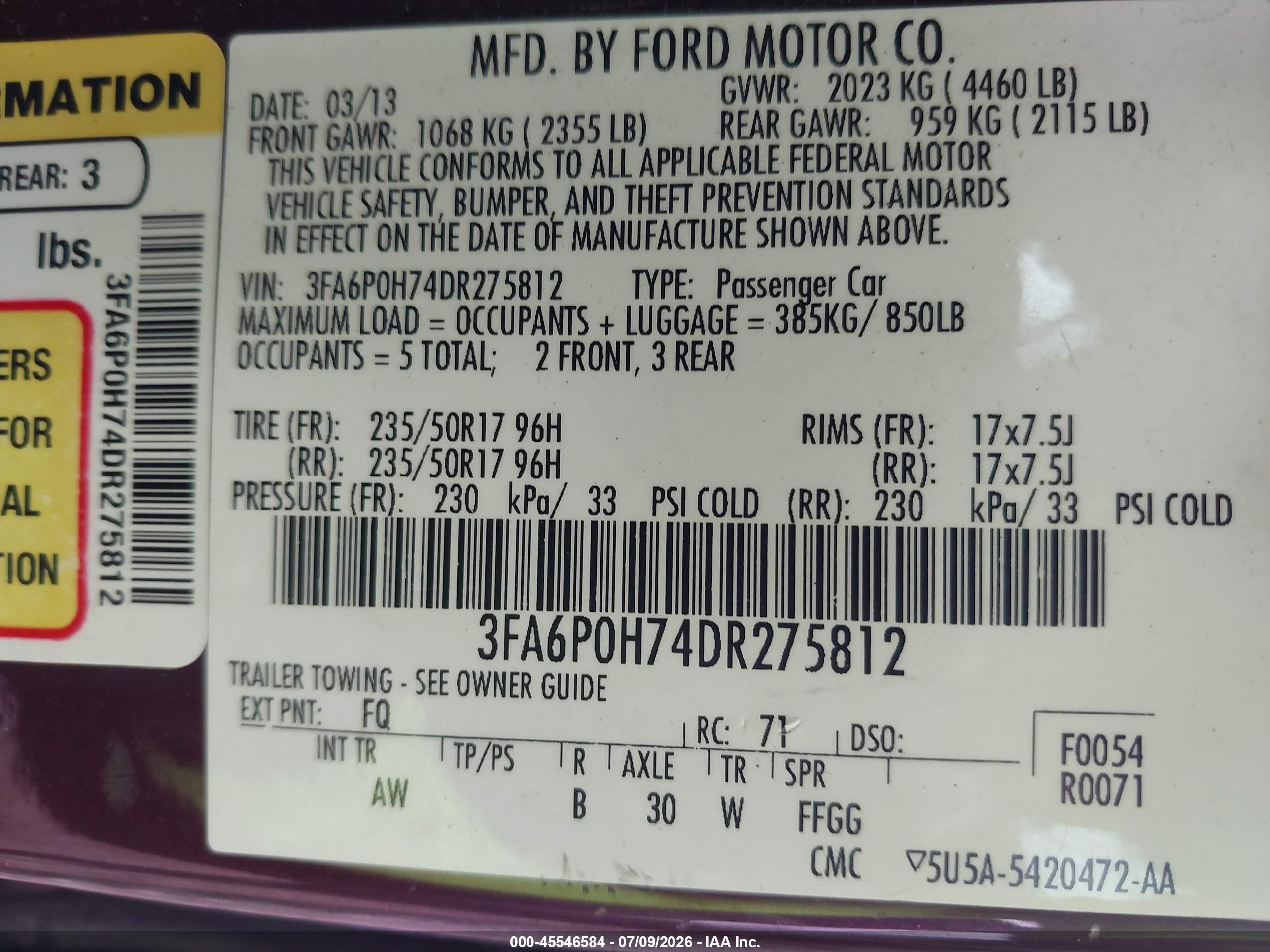 2013 Ford Fusion Se Фиолетовый vin: 3FA6P0H74DR275812