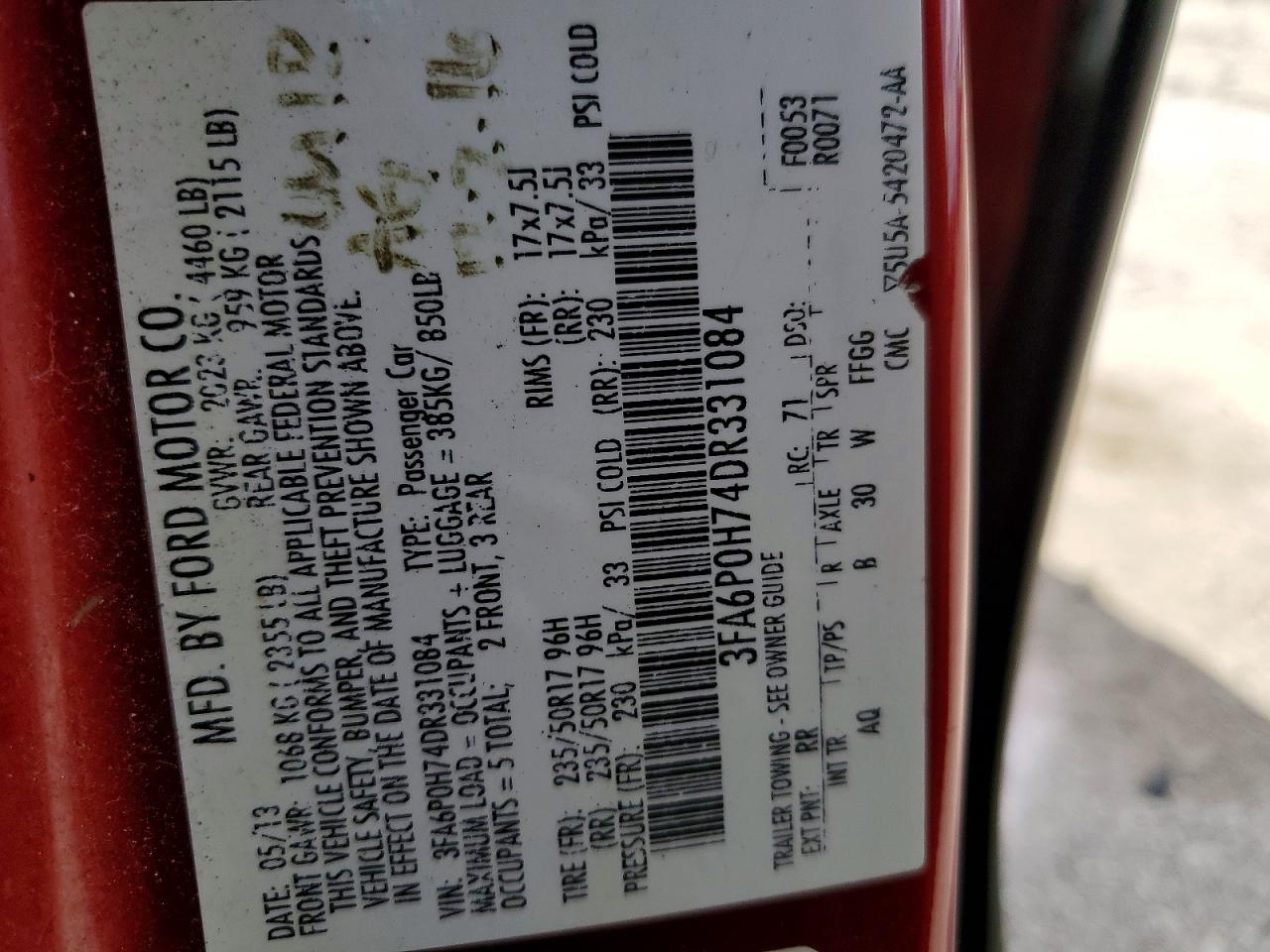 2013 Ford Fusion Red vin: 3FA6P0H74DR331084