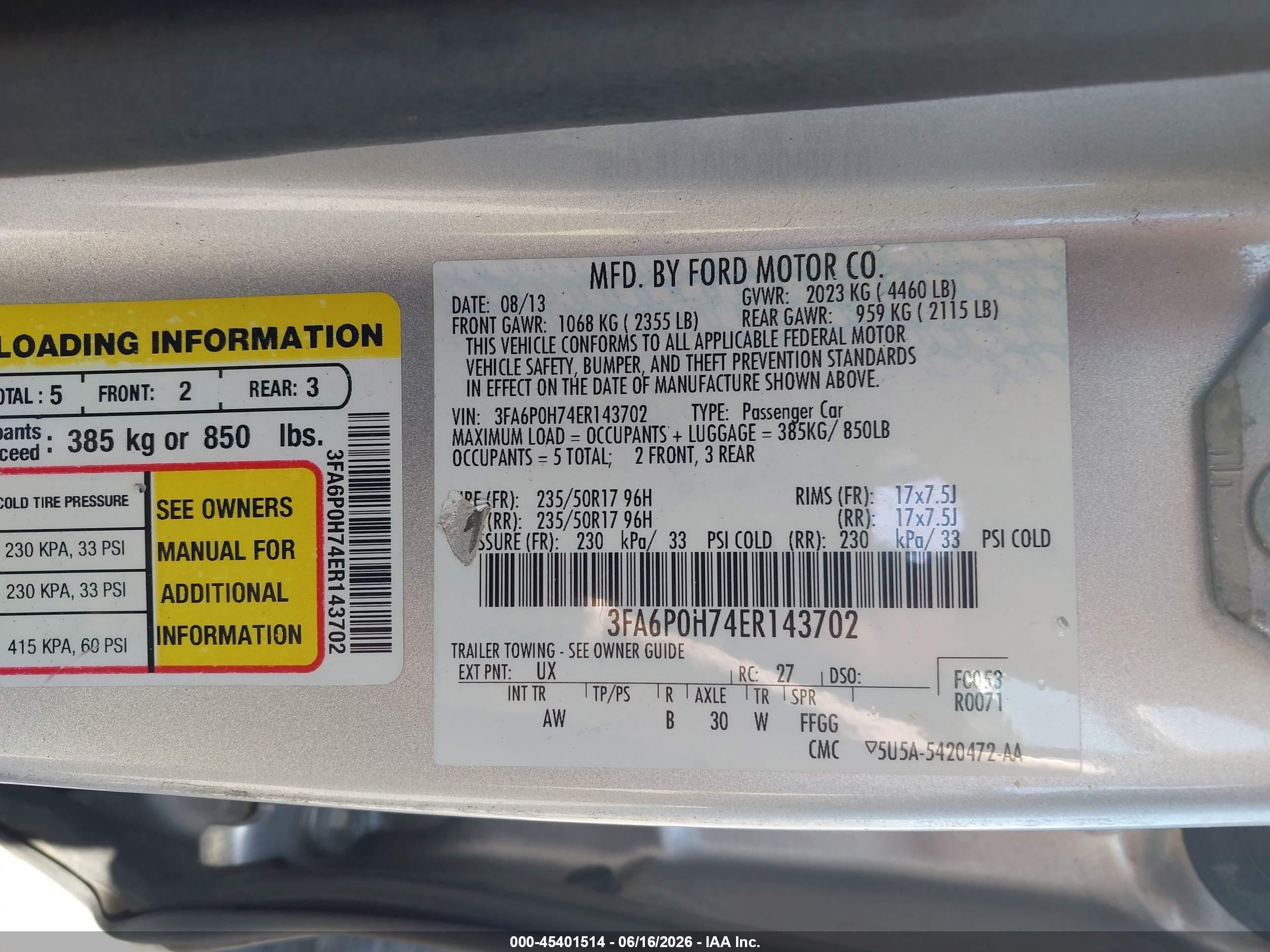 2014 Ford Fusion Se Silver vin: 3FA6P0H74ER143702