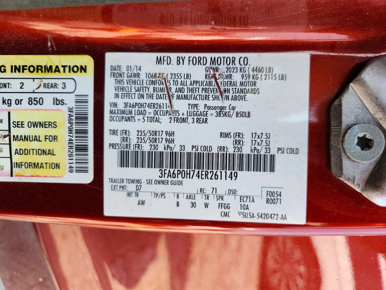 2014 Ford Fusion Se Orange vin: 3FA6P0H74ER261149