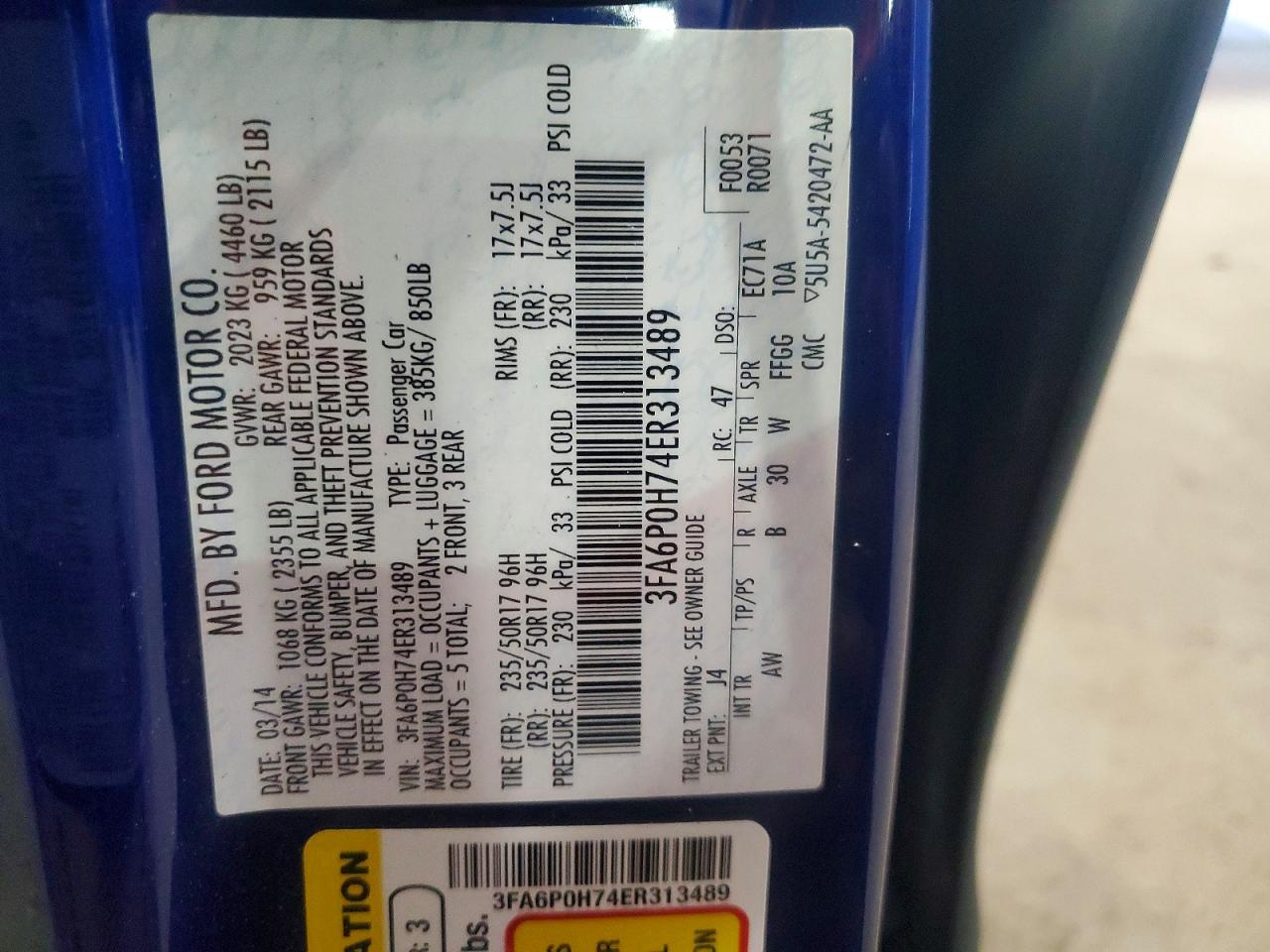 2014 Ford Fusion Se Blue vin: 3FA6P0H74ER313489