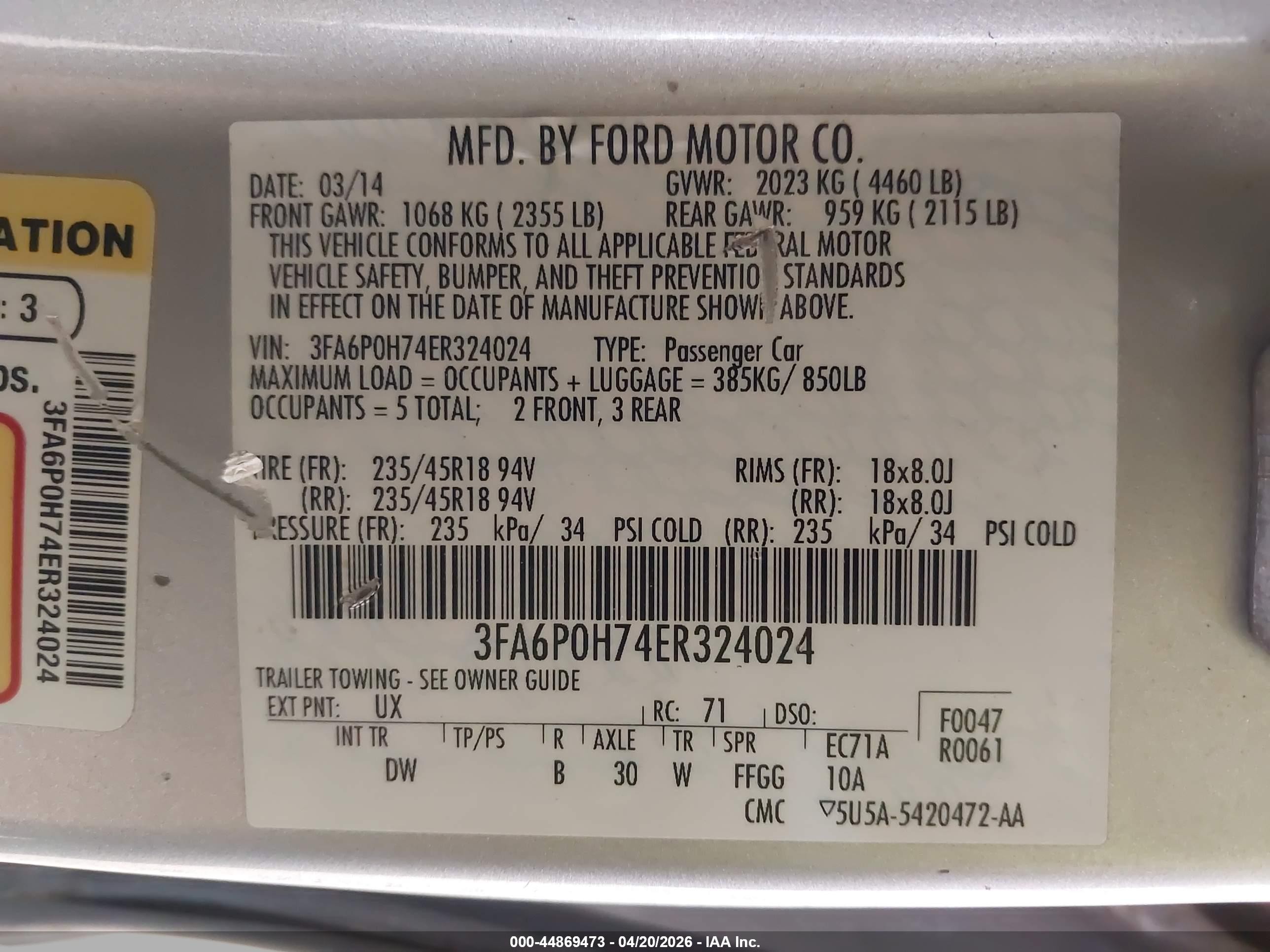 2014 Ford Fusion Se Silver vin: 3FA6P0H74ER324024