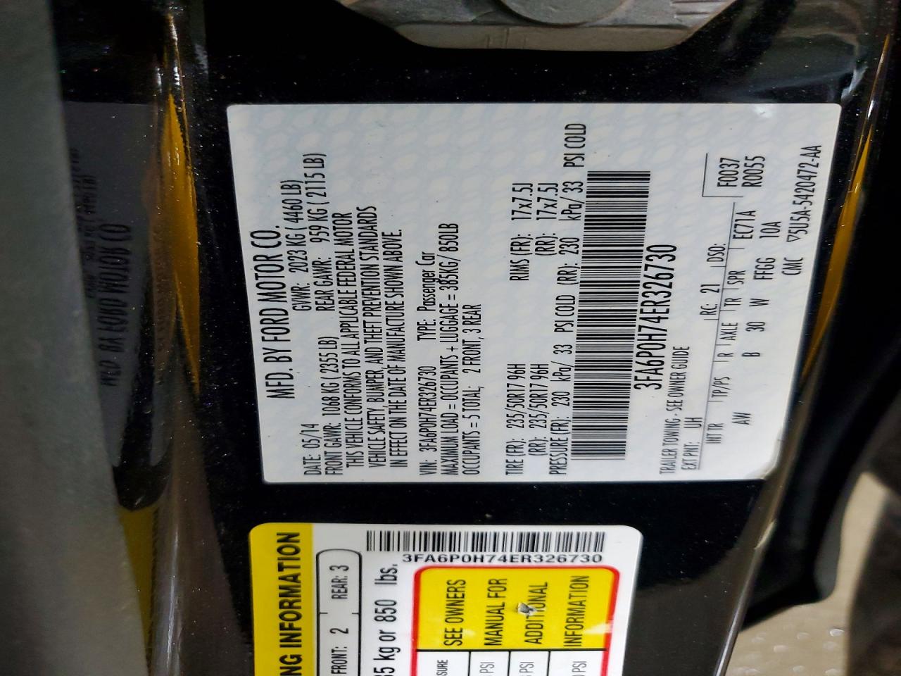 2014 Ford Fusion Se Black vin: 3FA6P0H74ER326730