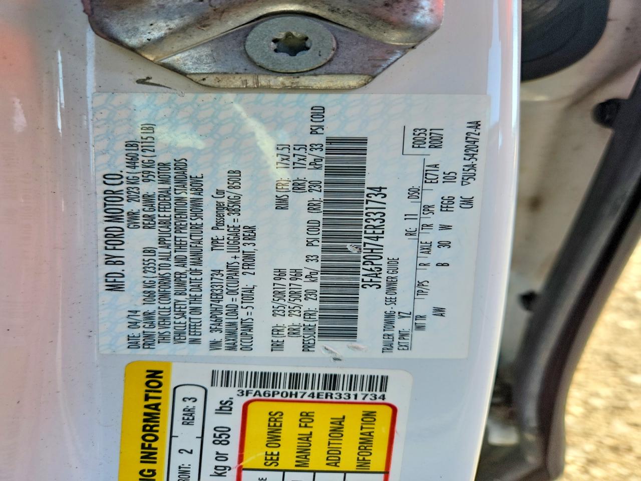 2014 Ford Fusion Se White vin: 3FA6P0H74ER331734
