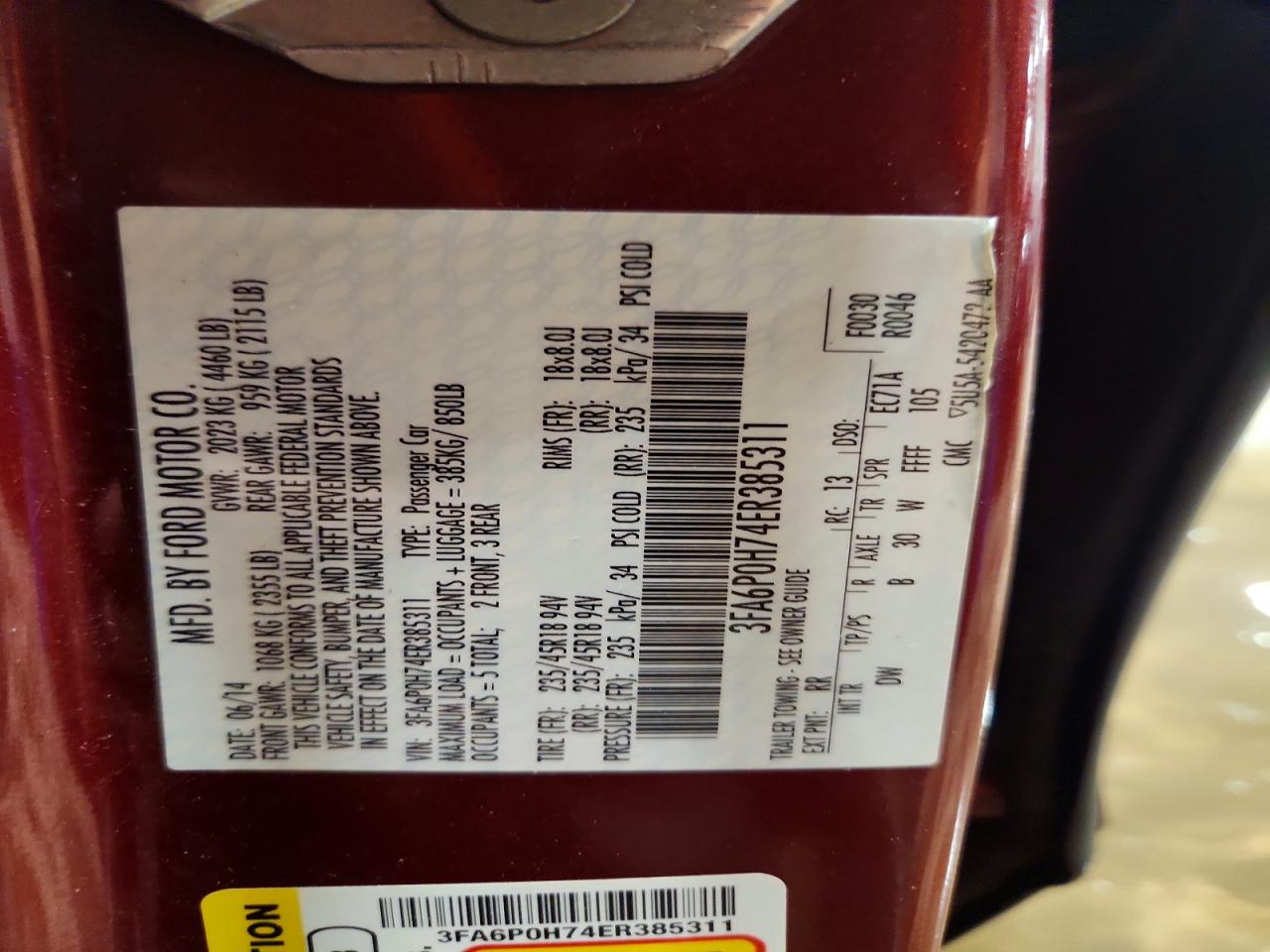 2014 Ford Fusion Se Red vin: 3FA6P0H74ER385311