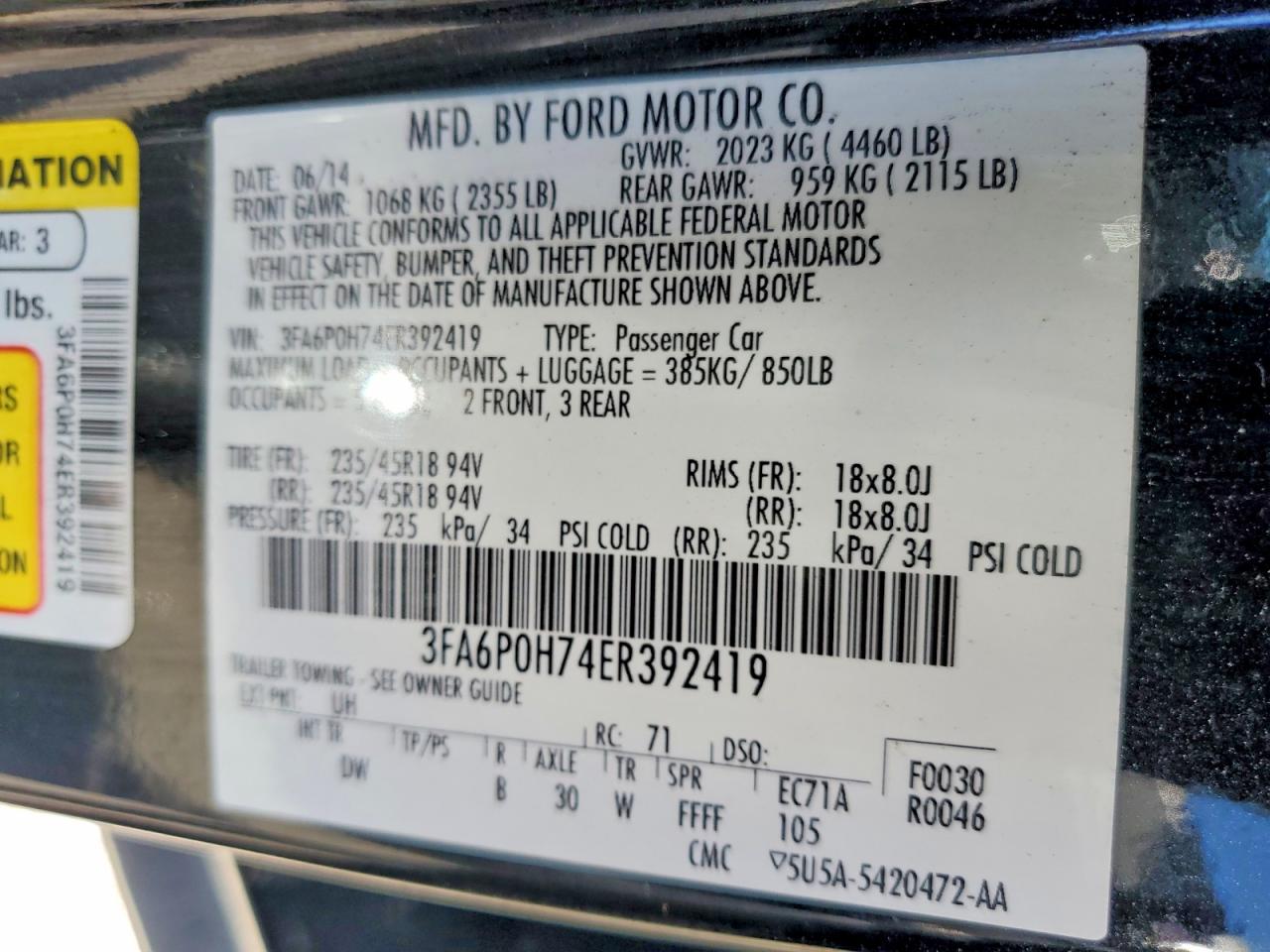 2014 Ford Fusion Se Черный vin: 3FA6P0H74ER392419