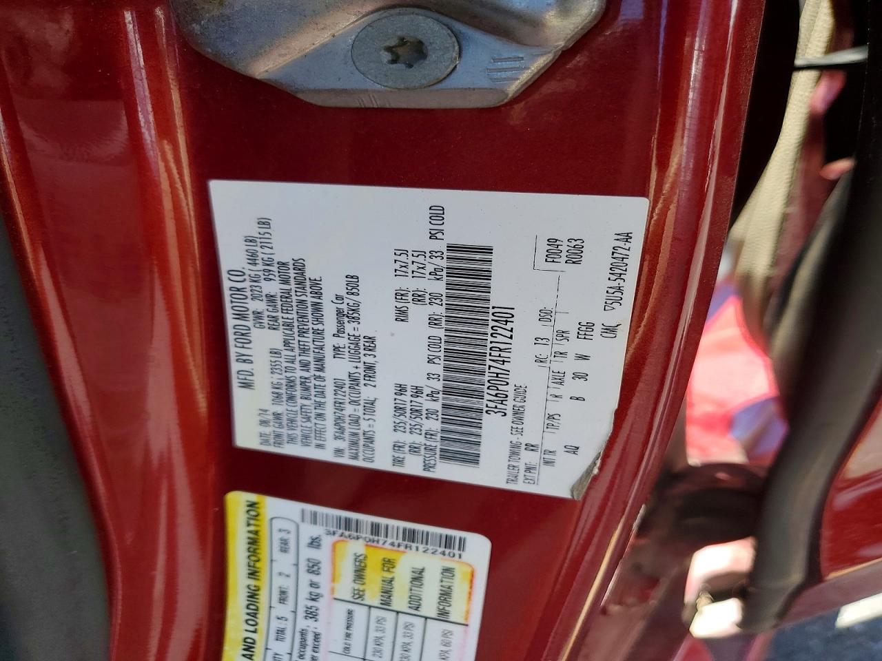 2015 Ford Fusion Se Red vin: 3FA6P0H74FR122401