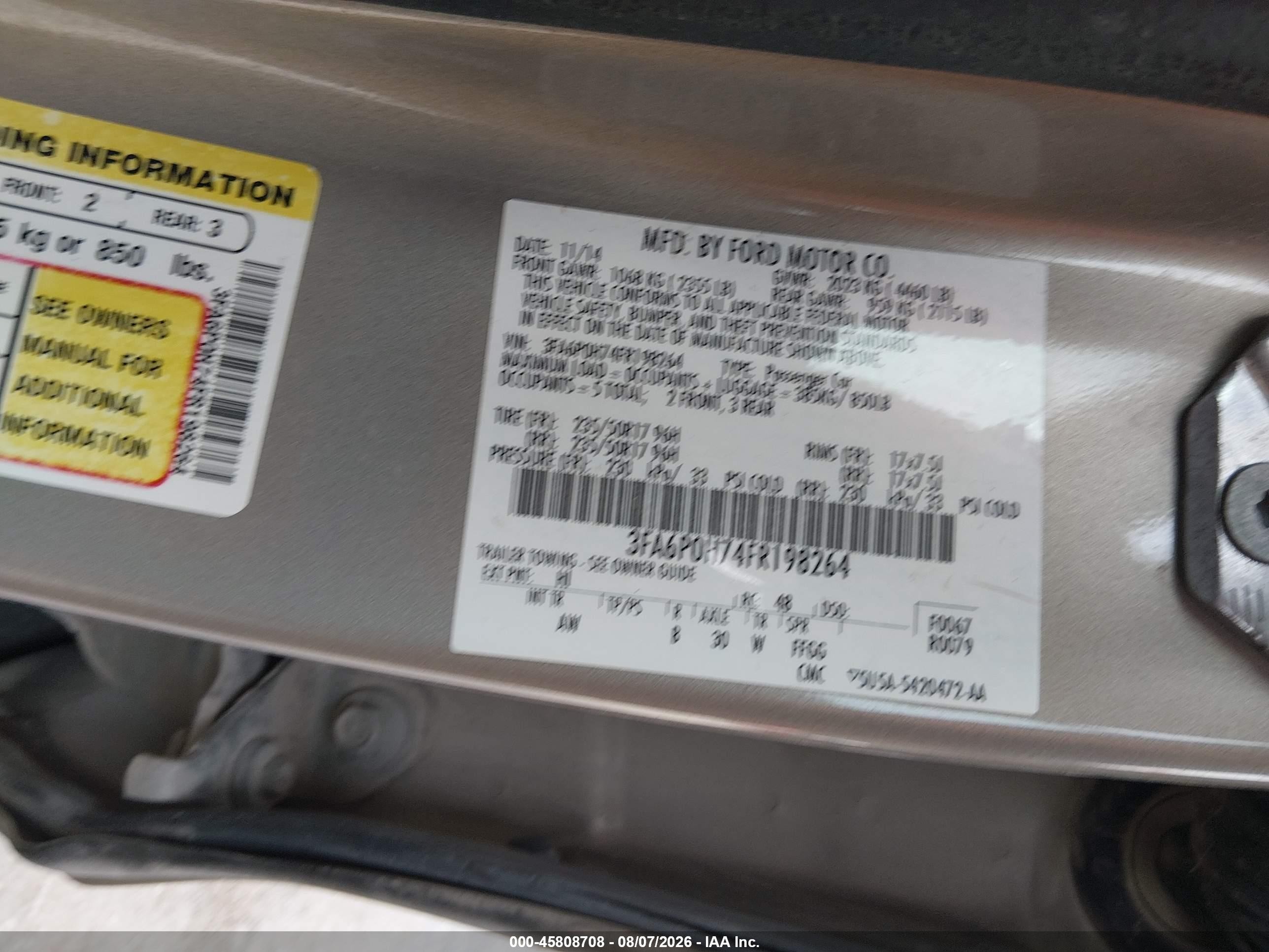 2015 Ford Fusion Se Silver vin: 3FA6P0H74FR198264