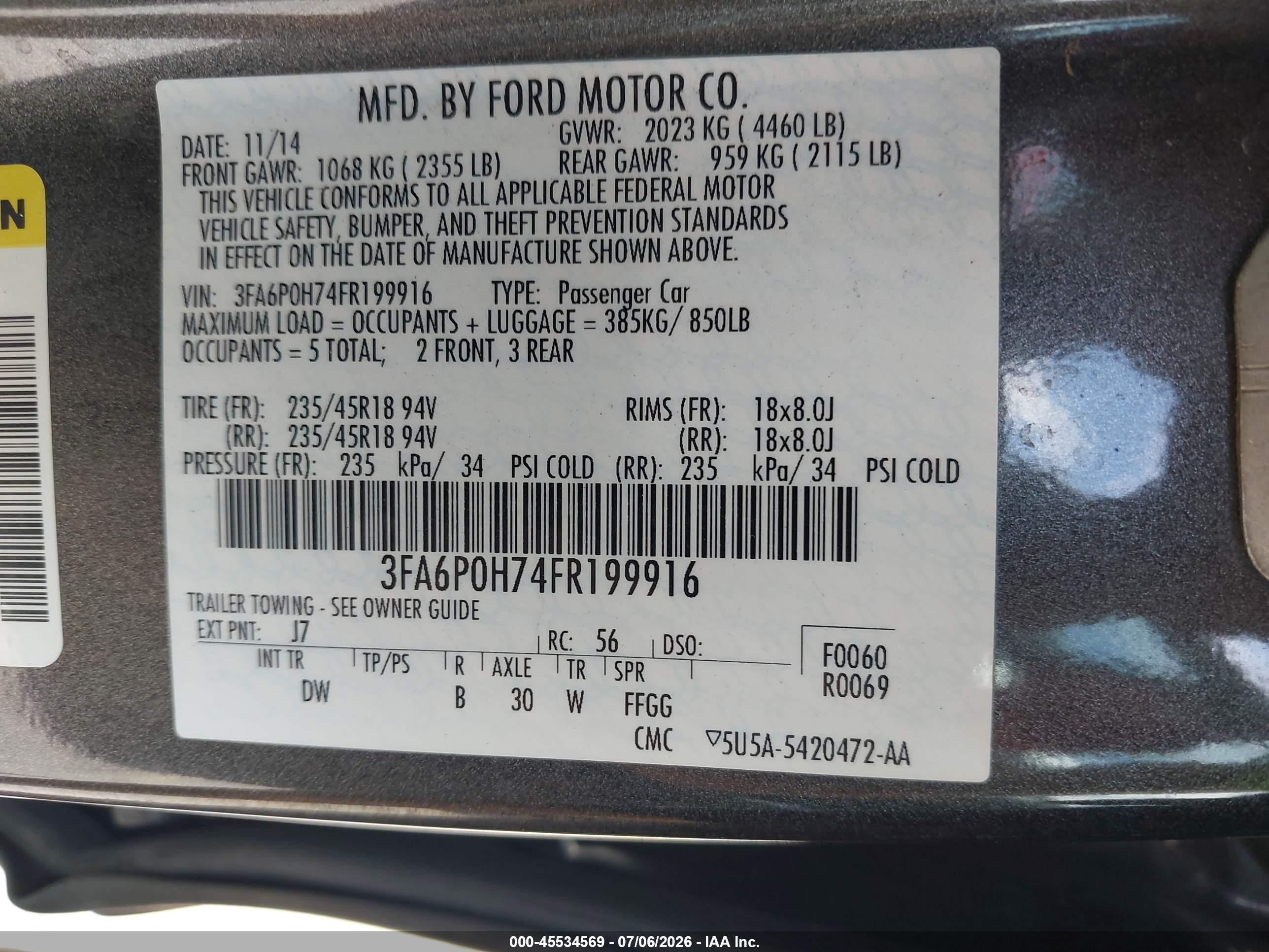 2015 Ford Fusion Se Gray vin: 3FA6P0H74FR199916
