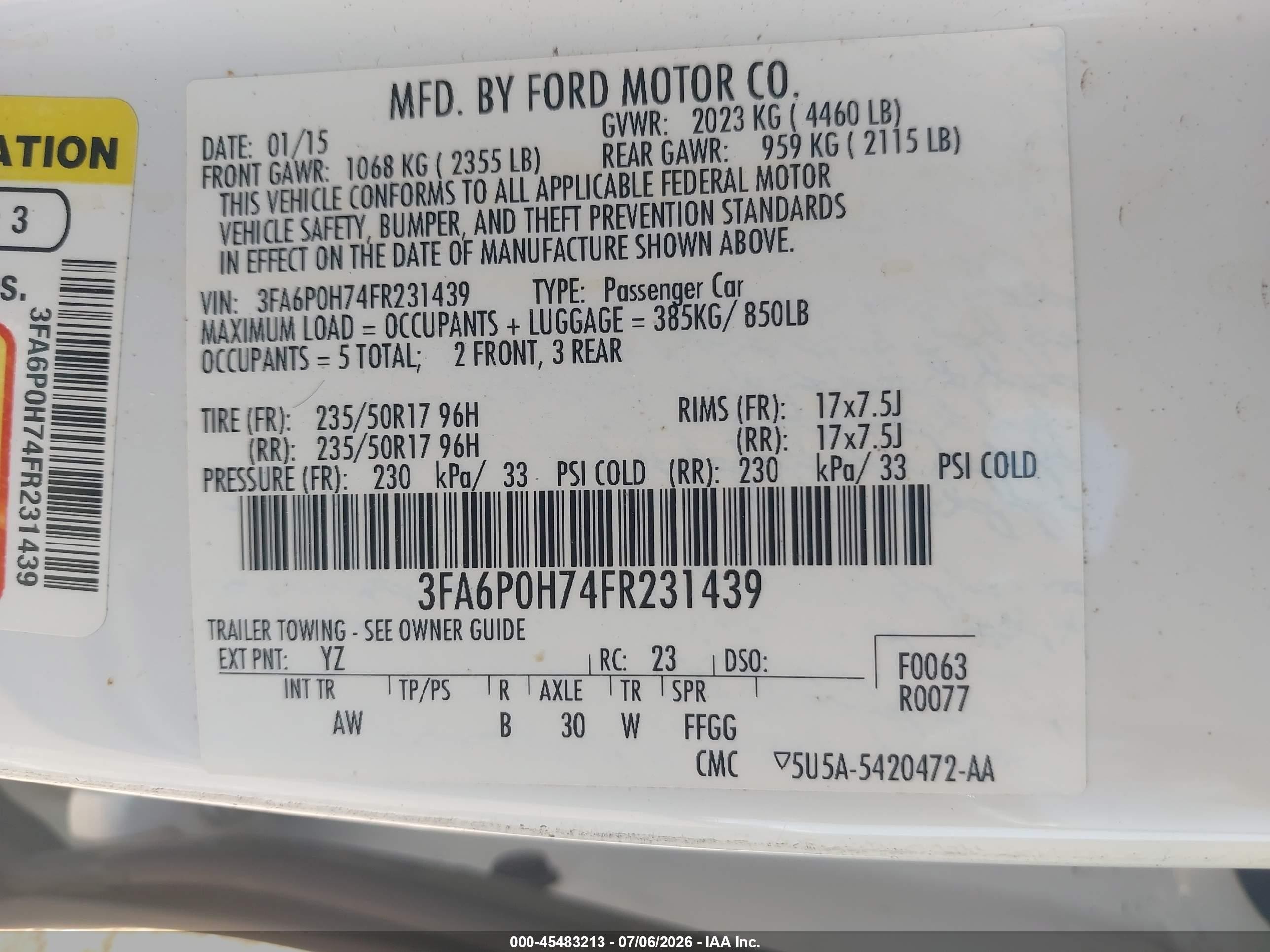 2015 Ford Fusion Se Белый vin: 3FA6P0H74FR231439